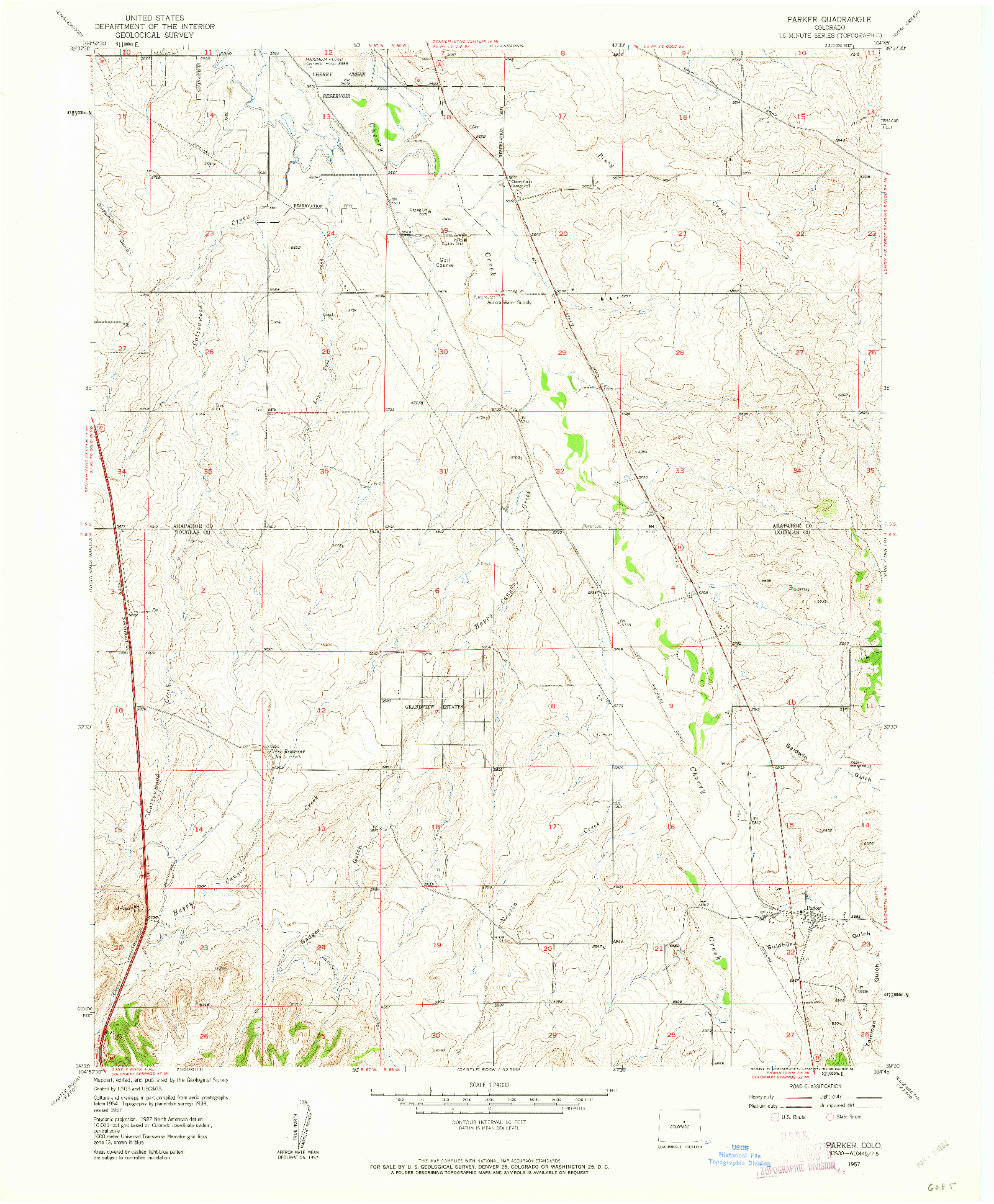 USGS 1:24000-SCALE QUADRANGLE FOR PARKER, CO 1957