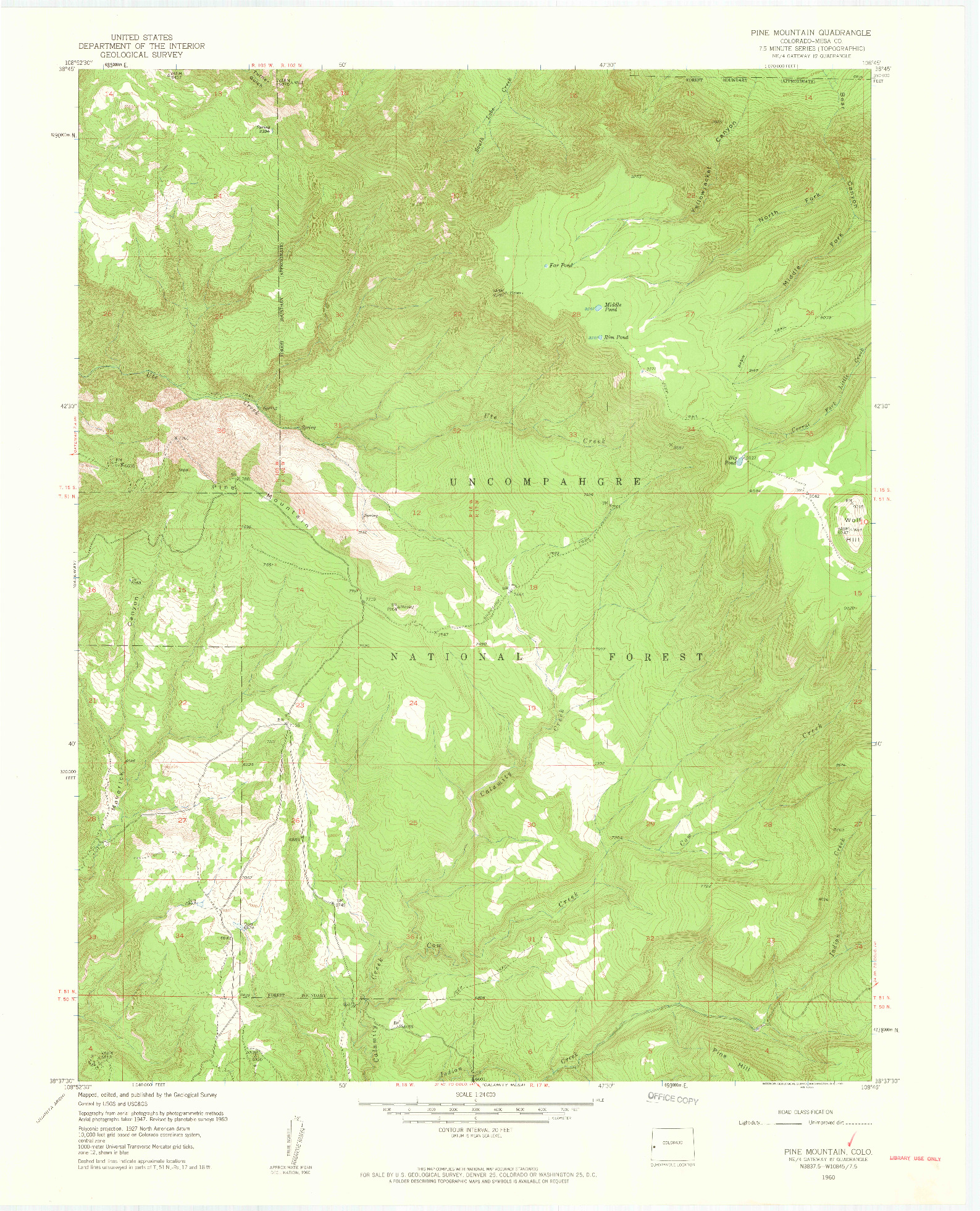 USGS 1:24000-SCALE QUADRANGLE FOR PINE MOUNTAIN, CO 1960