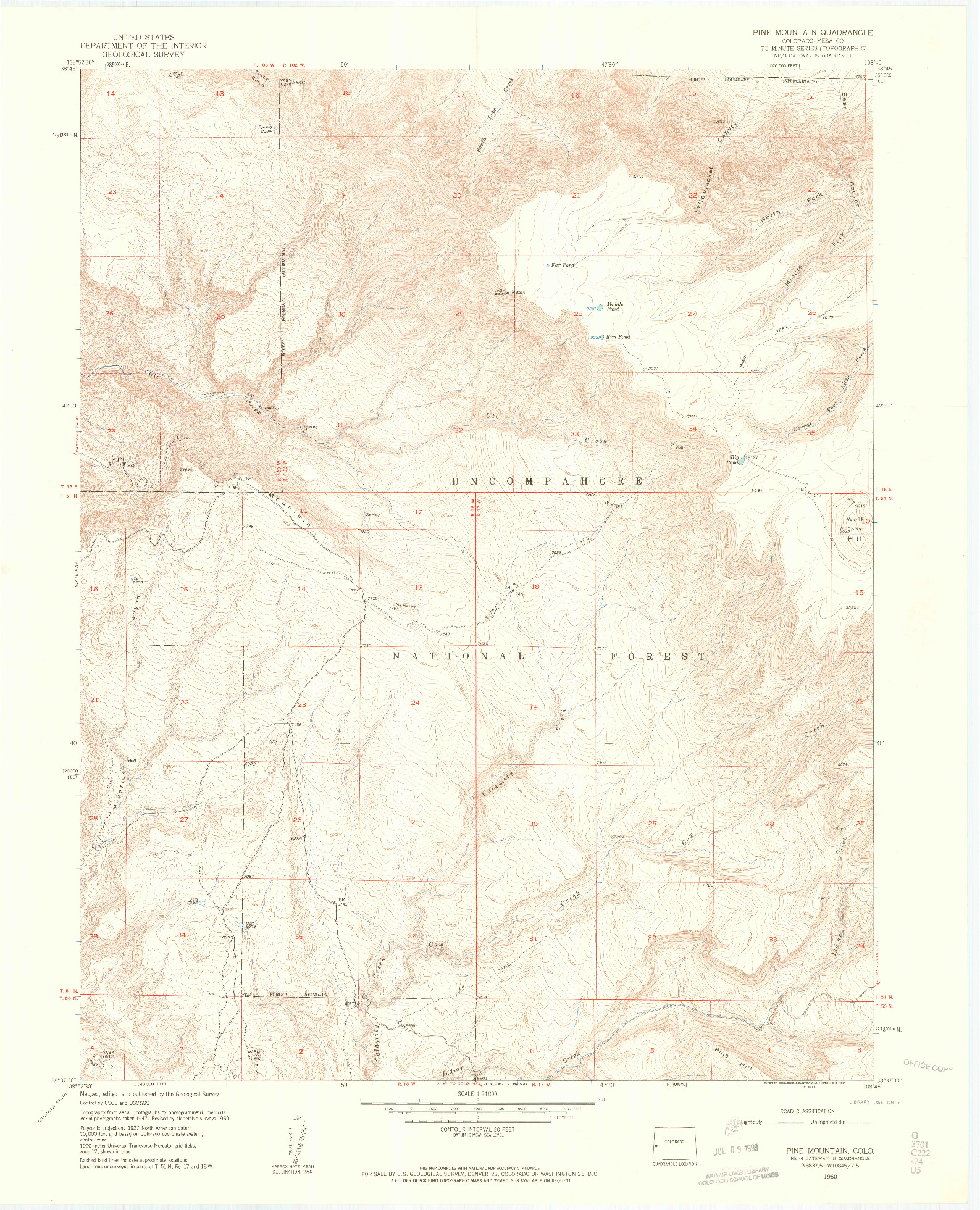 USGS 1:24000-SCALE QUADRANGLE FOR PINE MOUNTAIN, CO 1960