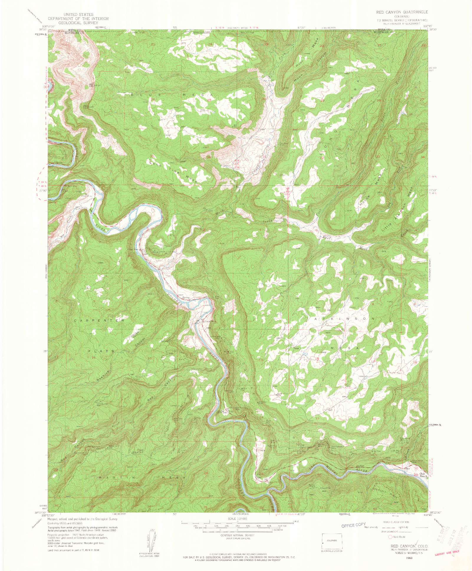USGS 1:24000-SCALE QUADRANGLE FOR RED CANYON, CO 1960