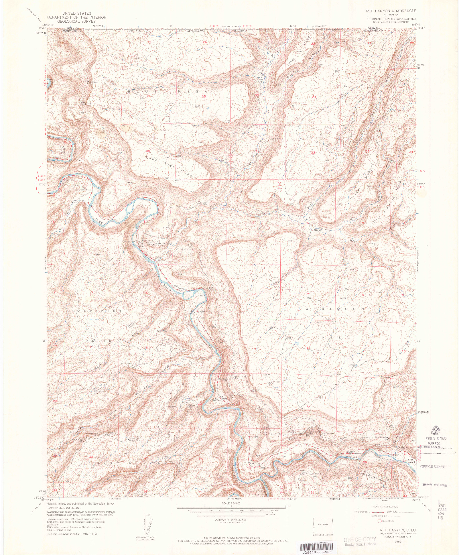 USGS 1:24000-SCALE QUADRANGLE FOR RED CANYON, CO 1960