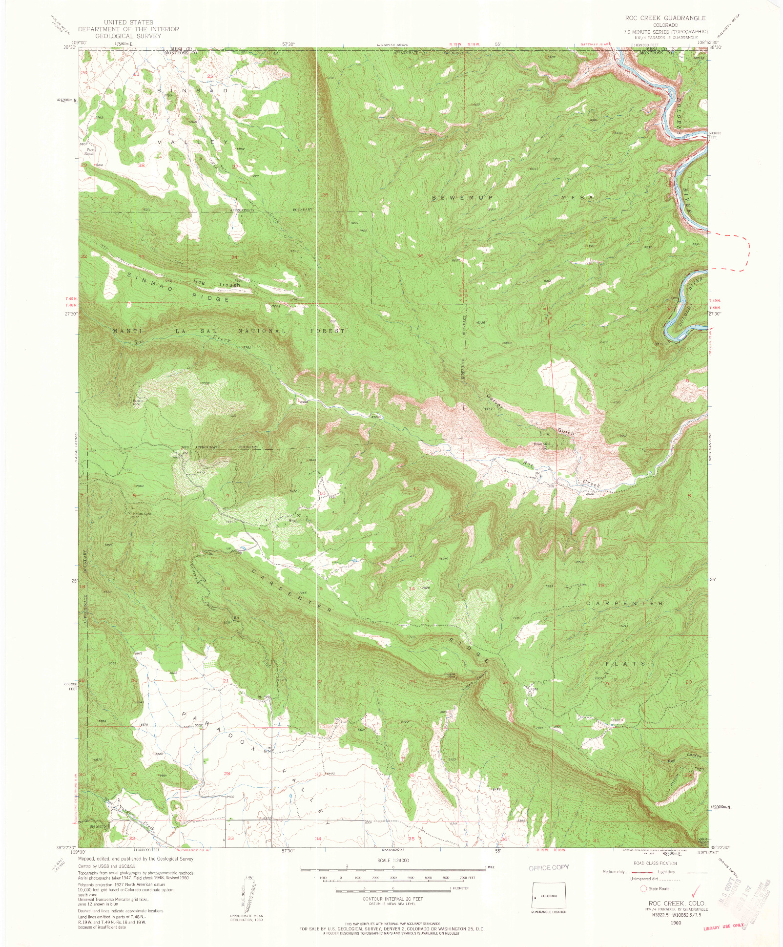 USGS 1:24000-SCALE QUADRANGLE FOR ROC CREEK, CO 1960