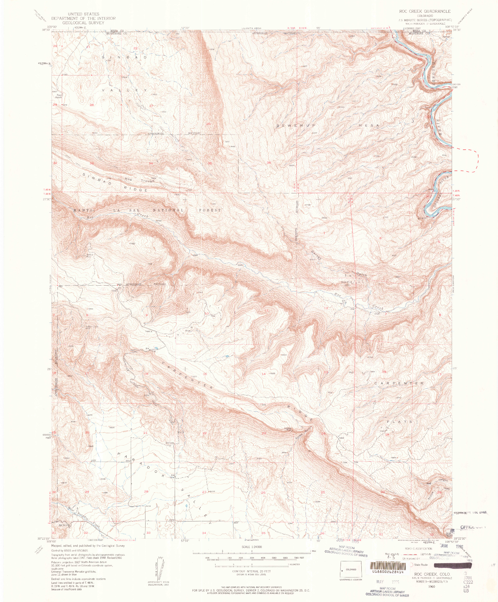 USGS 1:24000-SCALE QUADRANGLE FOR ROC CREEK, CO 1960