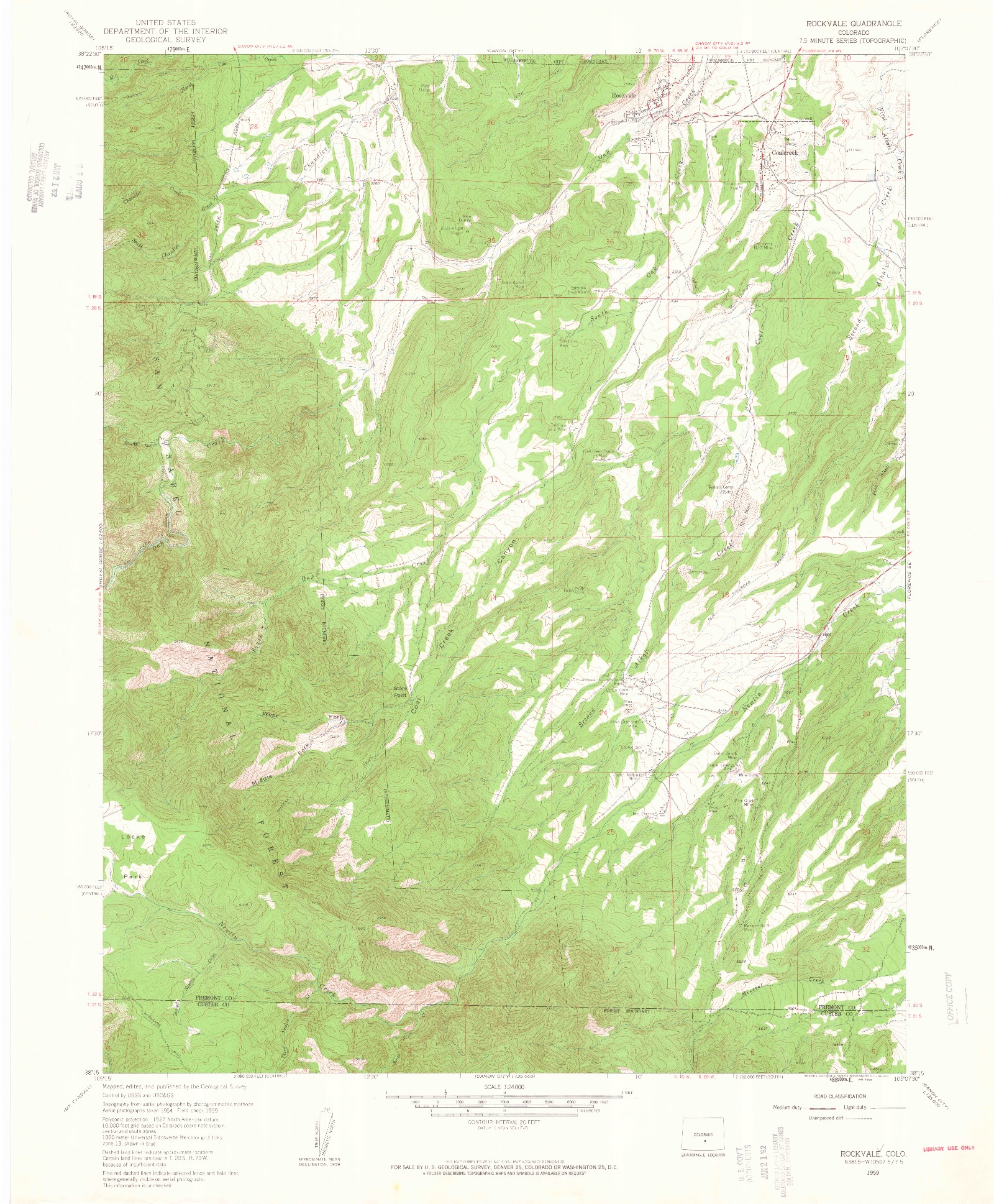 USGS 1:24000-SCALE QUADRANGLE FOR ROCKVALE, CO 1959