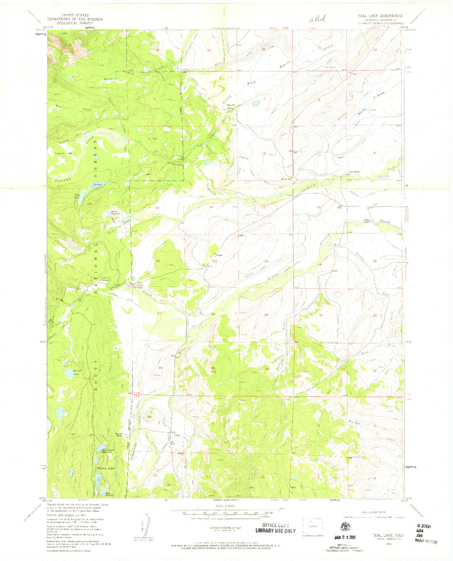 USGS 1:24000-SCALE QUADRANGLE FOR TEAL LAKE, CO 1955