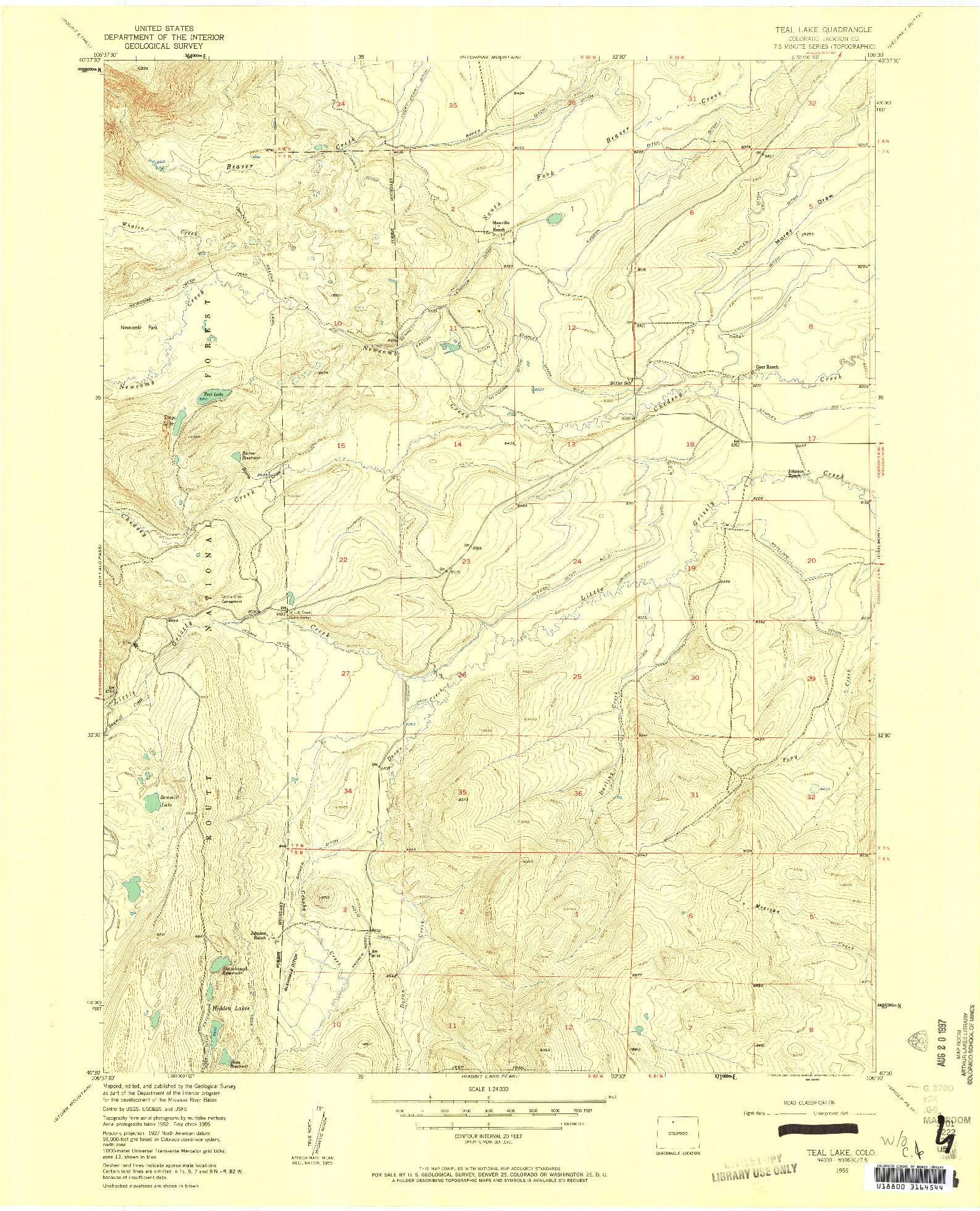 USGS 1:24000-SCALE QUADRANGLE FOR TEAL LAKE, CO 1955