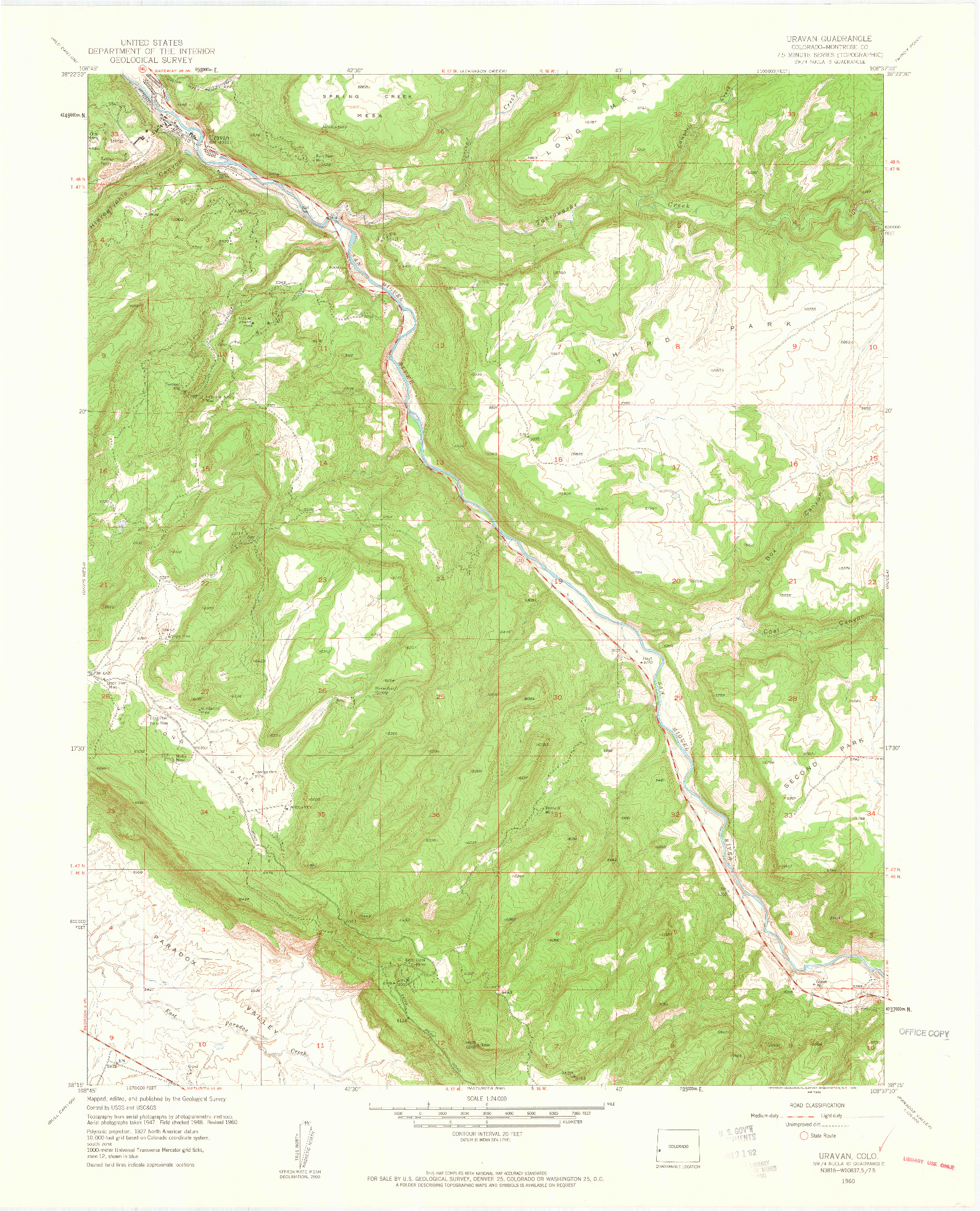 USGS 1:24000-SCALE QUADRANGLE FOR URAVAN, CO 1960