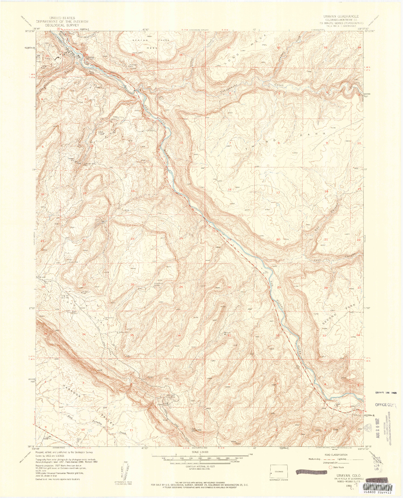 USGS 1:24000-SCALE QUADRANGLE FOR URAVAN, CO 1960