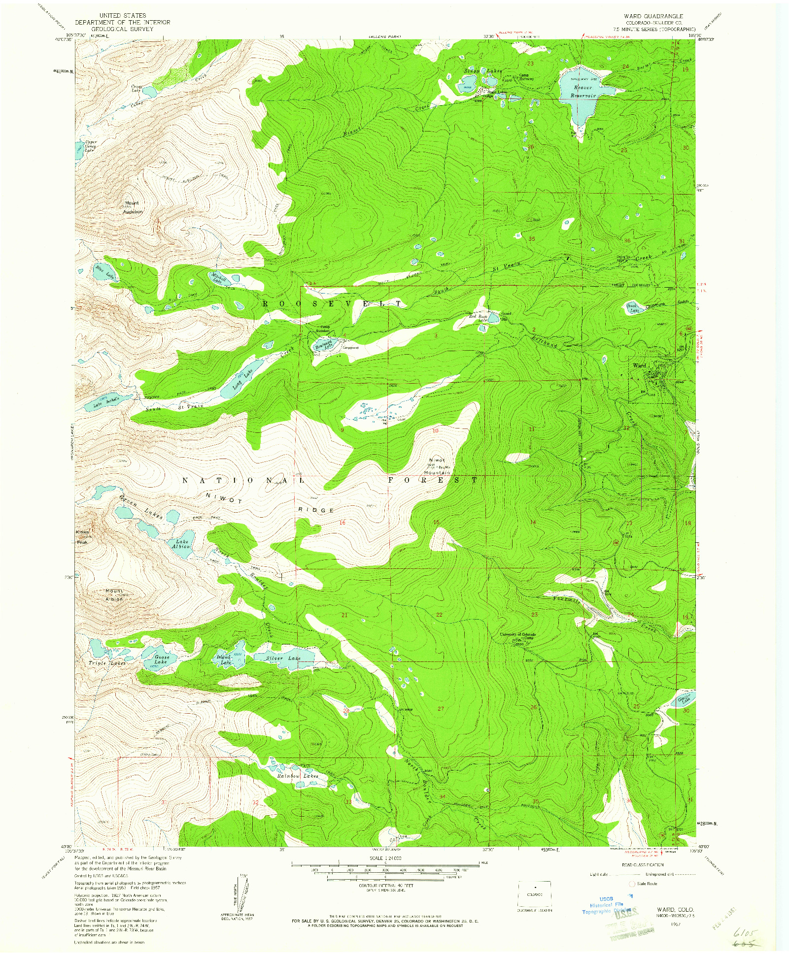 USGS 1:24000-SCALE QUADRANGLE FOR WARD, CO 1957