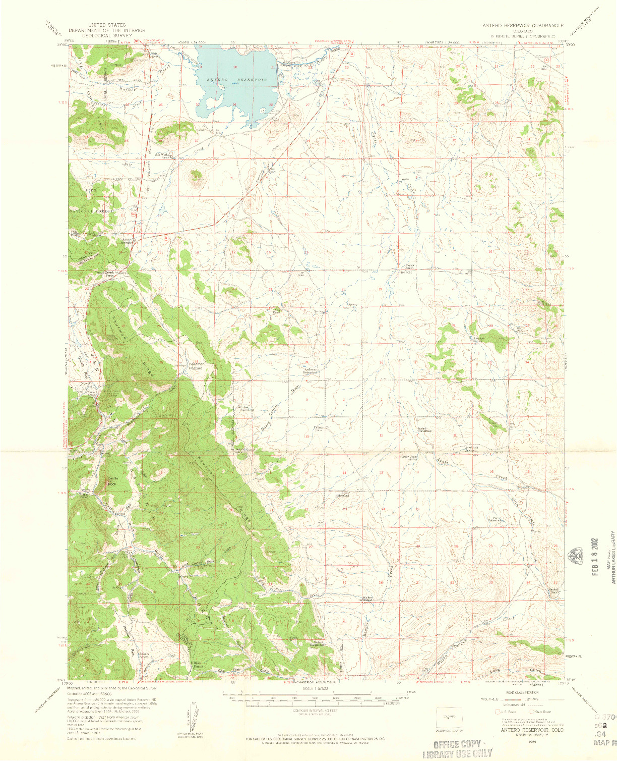 USGS 1:62500-SCALE QUADRANGLE FOR ANTERO RESERVOIR, CO 1959