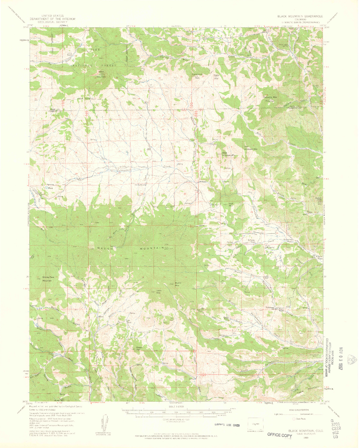 USGS 1:62500-SCALE QUADRANGLE FOR BLACK MOUNTAIN, CO 1959