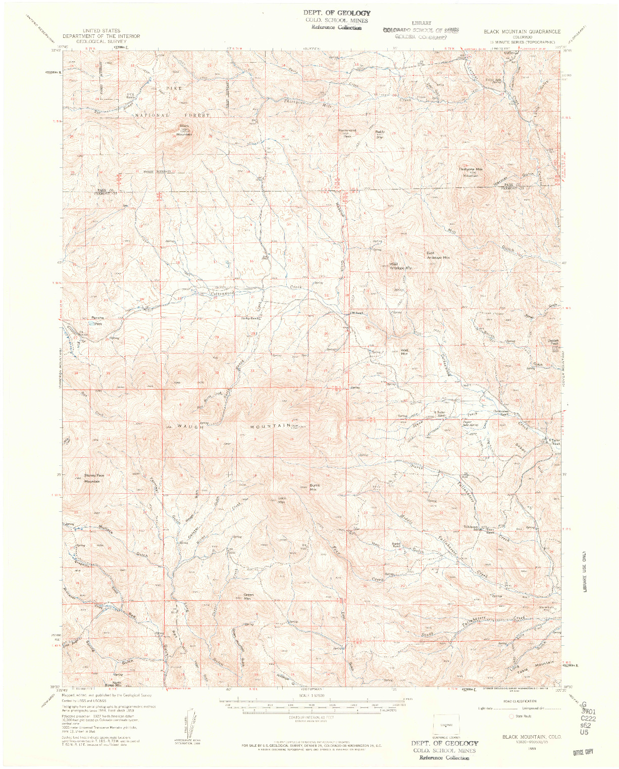 USGS 1:62500-SCALE QUADRANGLE FOR BLACK MOUNTAIN, CO 1959