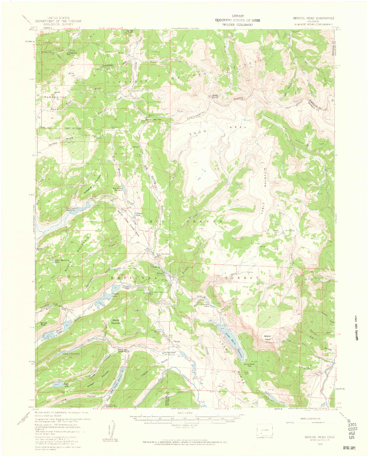 USGS 1:62500-SCALE QUADRANGLE FOR BRISTOL HEAD, CO 1959