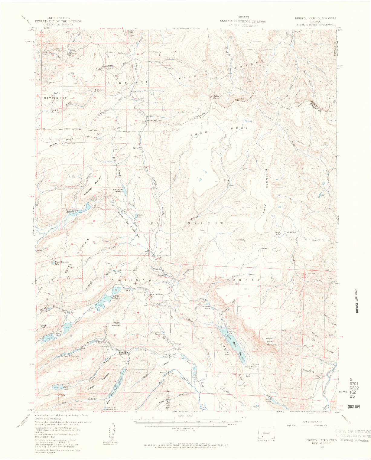 USGS 1:62500-SCALE QUADRANGLE FOR BRISTOL HEAD, CO 1959