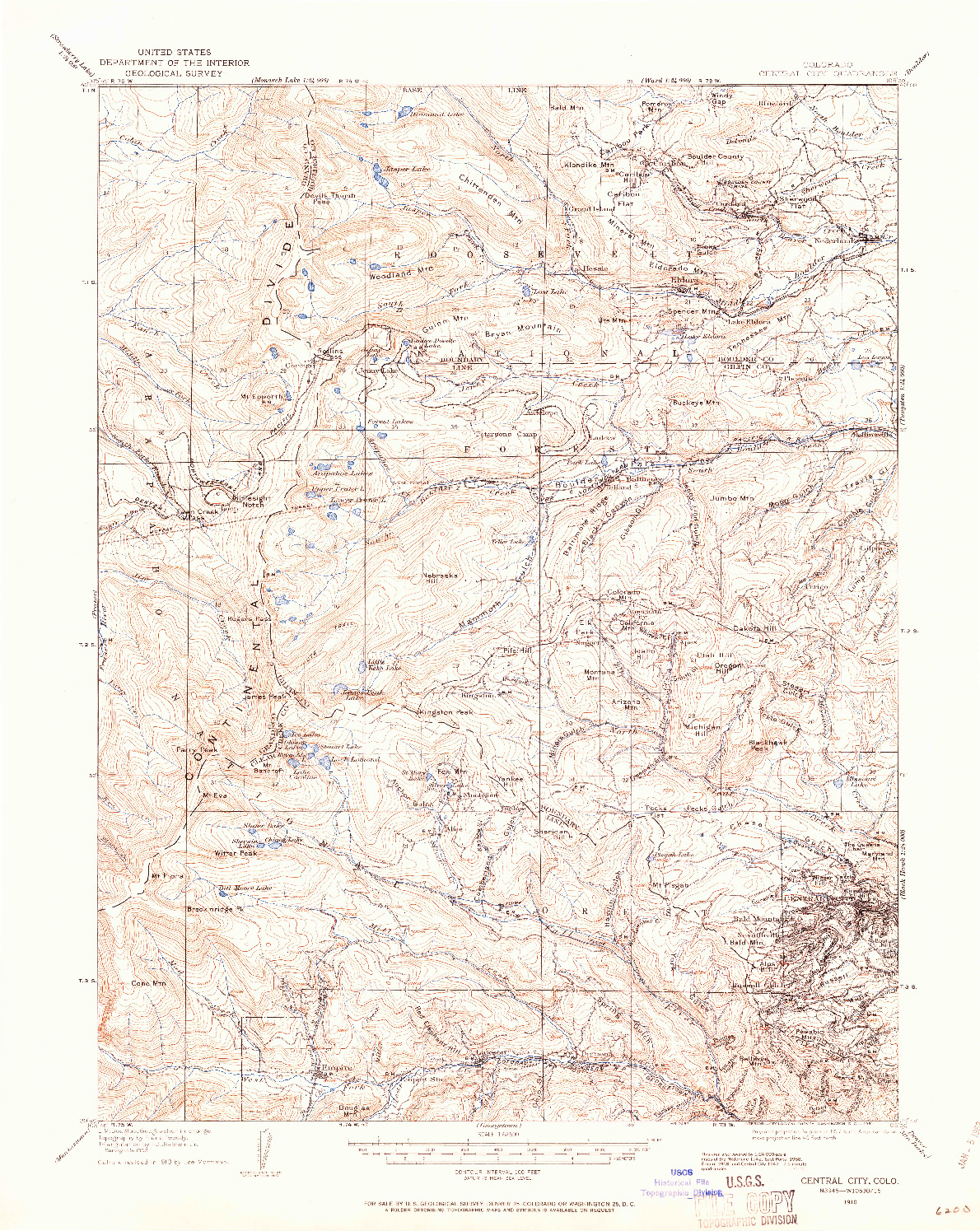 USGS 1:62500-SCALE QUADRANGLE FOR CENTRAL CITY, CO 1910