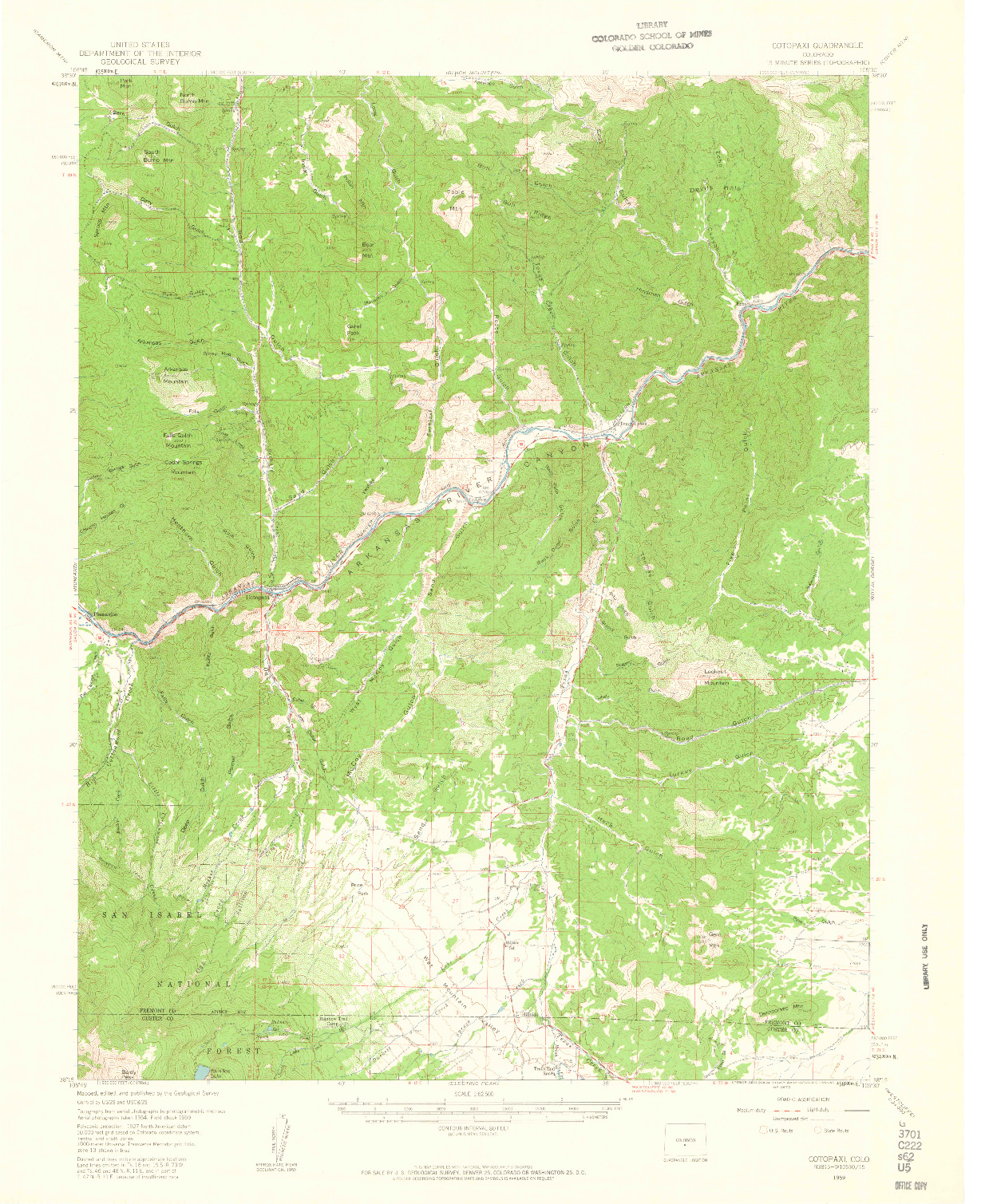 USGS 1:62500-SCALE QUADRANGLE FOR COTOPAXI, CO 1959