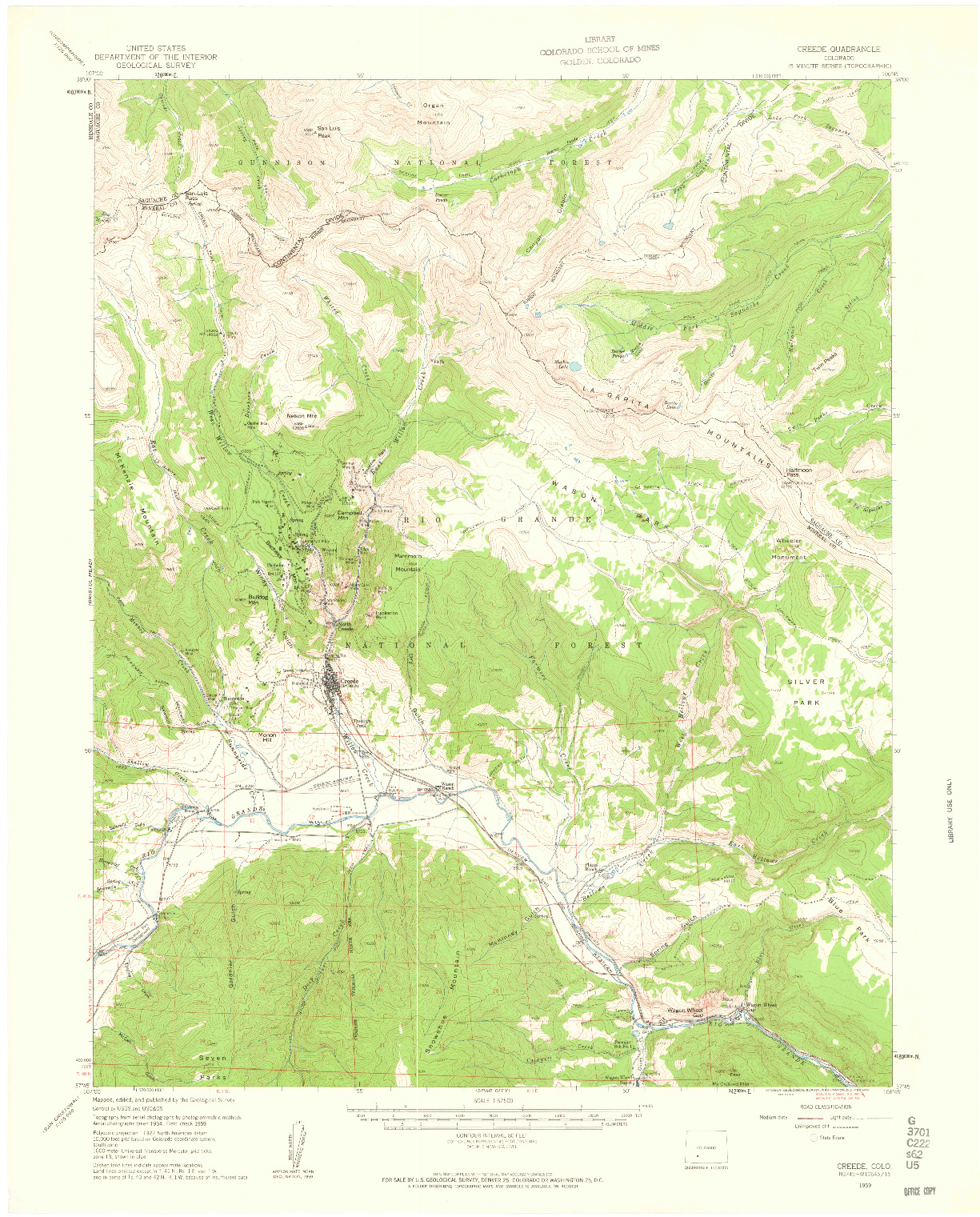 USGS 1:62500-SCALE QUADRANGLE FOR CREEDE, CO 1959