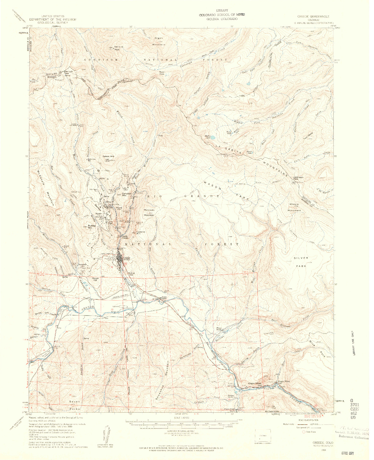 USGS 1:62500-SCALE QUADRANGLE FOR CREEDE, CO 1959