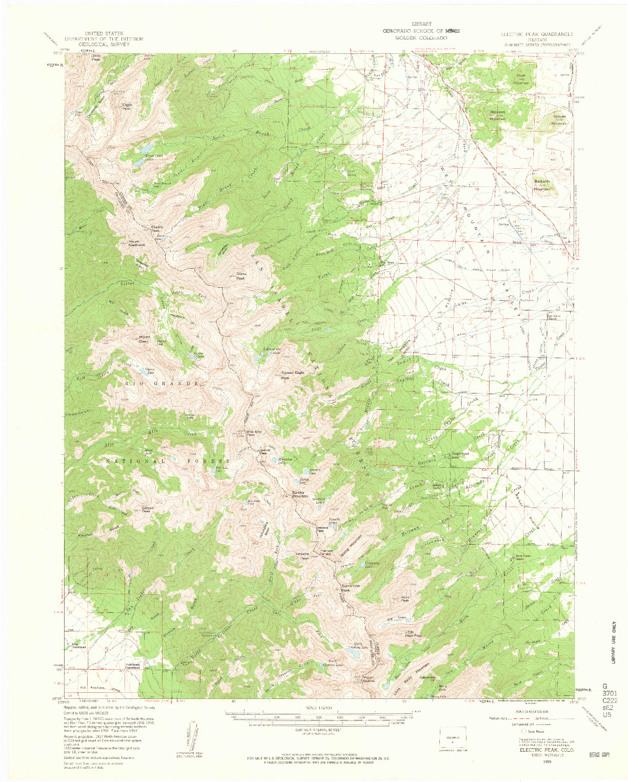 USGS 1:62500-SCALE QUADRANGLE FOR ELECTRIC PEAK, CO 1959