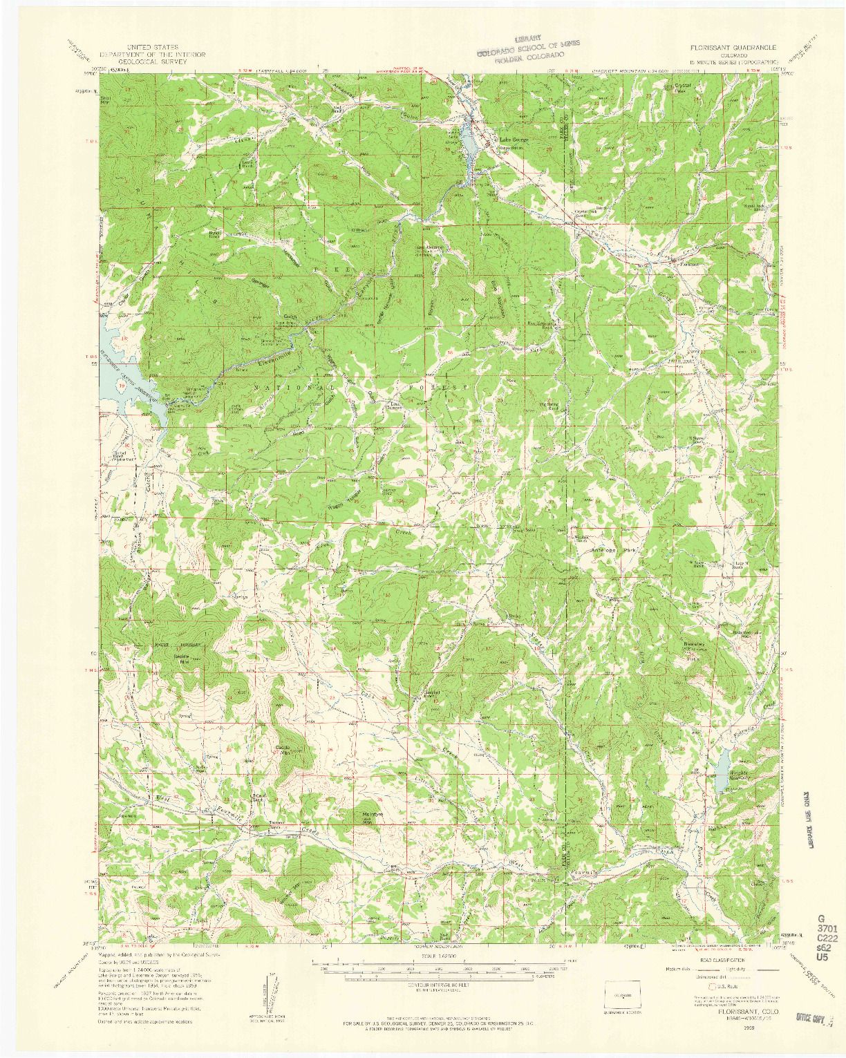 USGS 1:62500-SCALE QUADRANGLE FOR FLORISSANT, CO 1959