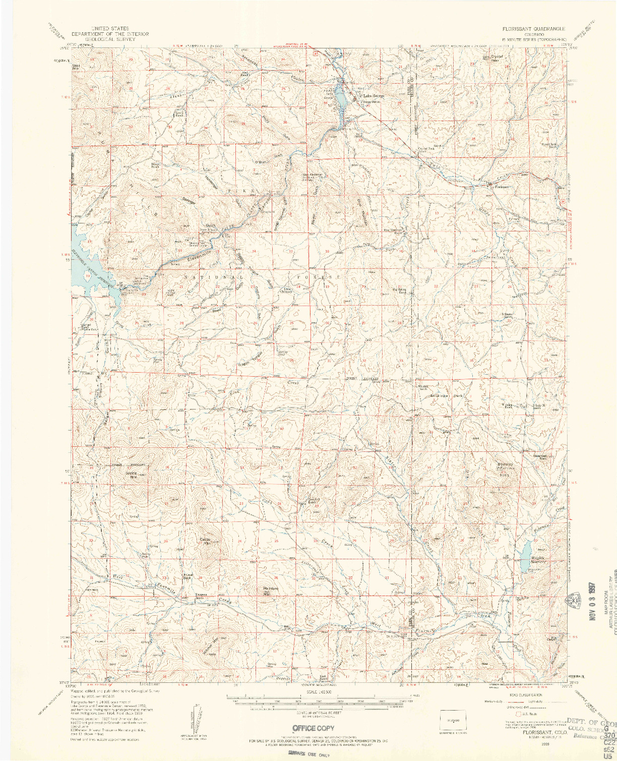 USGS 1:62500-SCALE QUADRANGLE FOR FLORISSANT, CO 1959