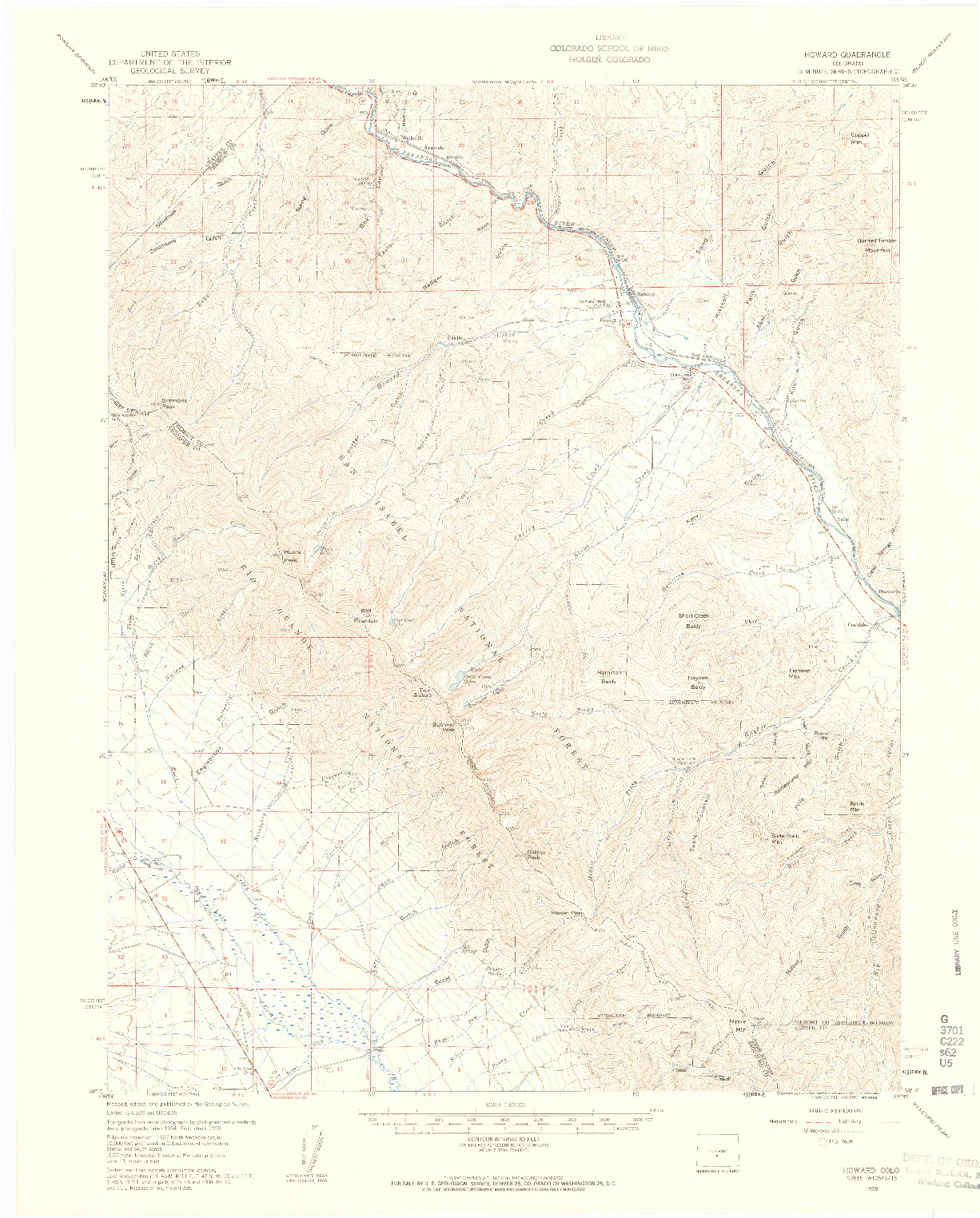 USGS 1:62500-SCALE QUADRANGLE FOR HOWARD, CO 1959