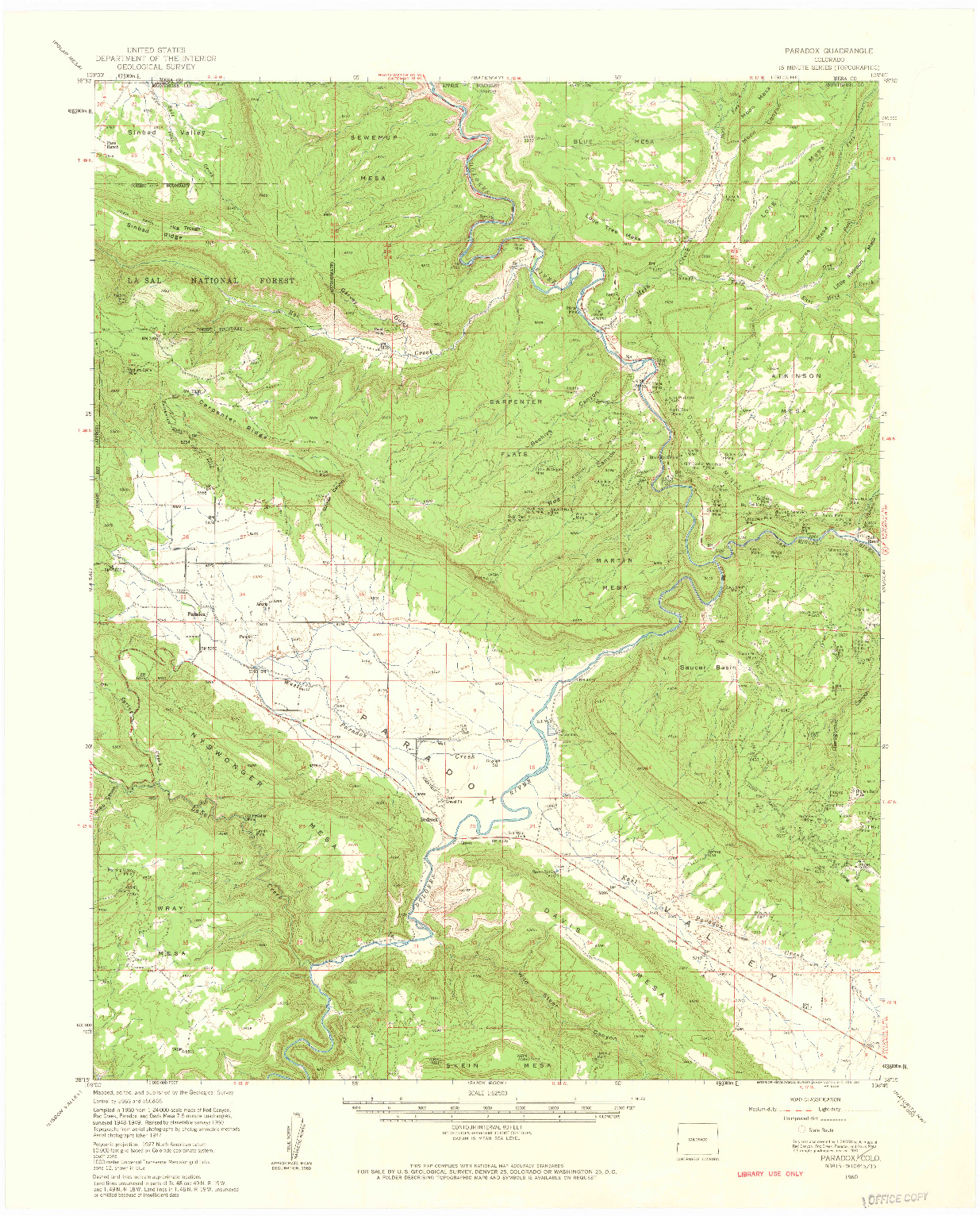 USGS 1:62500-SCALE QUADRANGLE FOR PARADOX, CO 1960