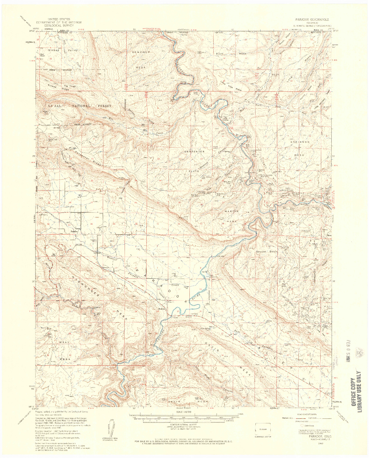 USGS 1:62500-SCALE QUADRANGLE FOR PARADOX, CO 1960