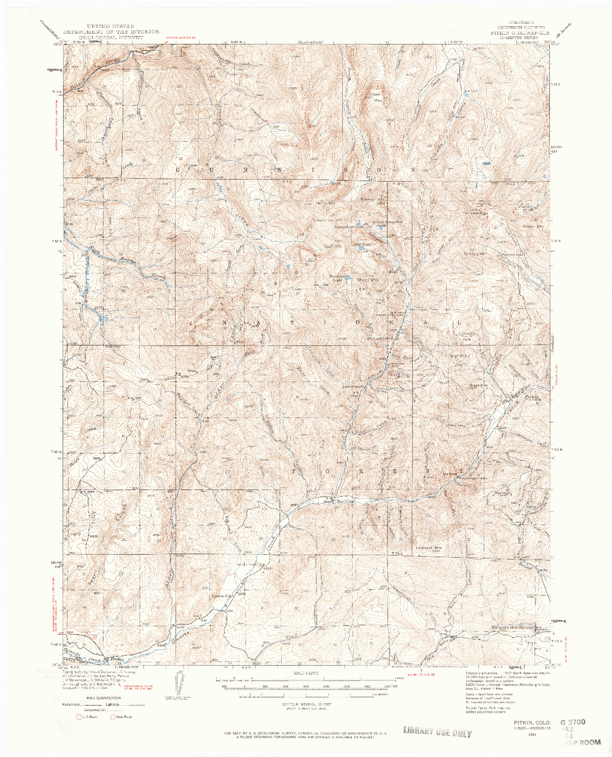 USGS 1:62500-SCALE QUADRANGLE FOR PITKIN, CO 1941
