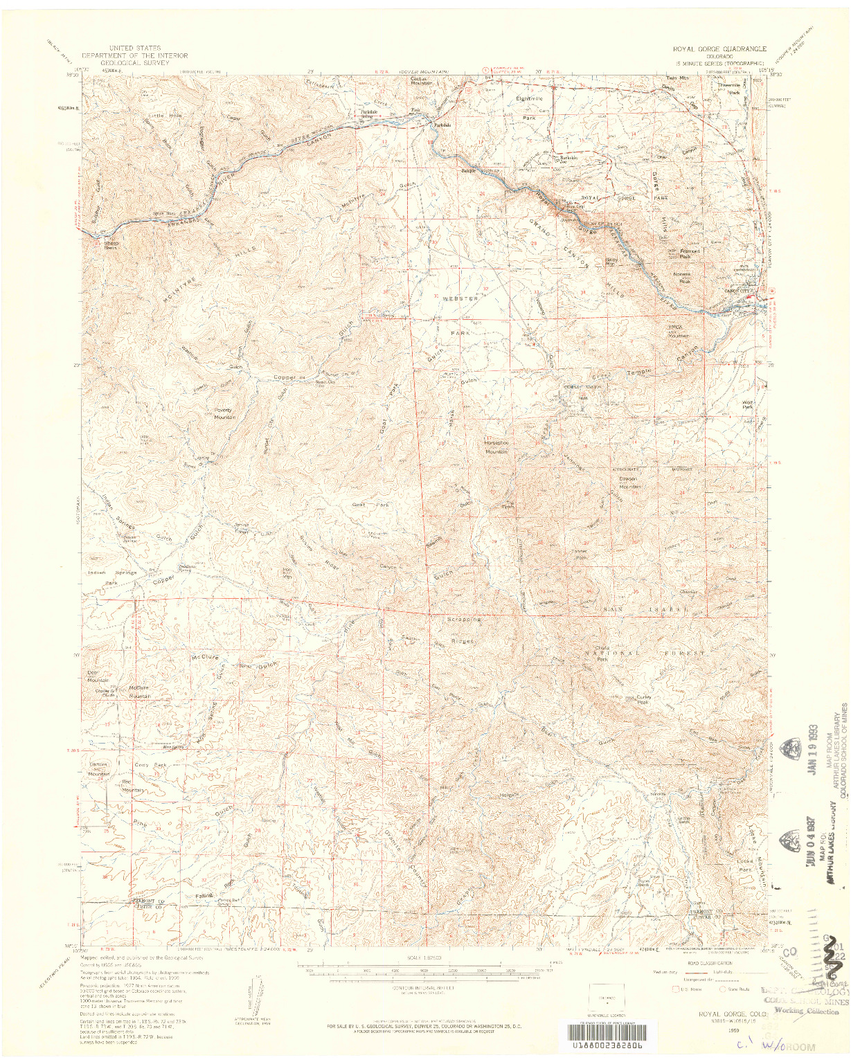 USGS 1:62500-SCALE QUADRANGLE FOR ROYAL GORGE, CO 1959