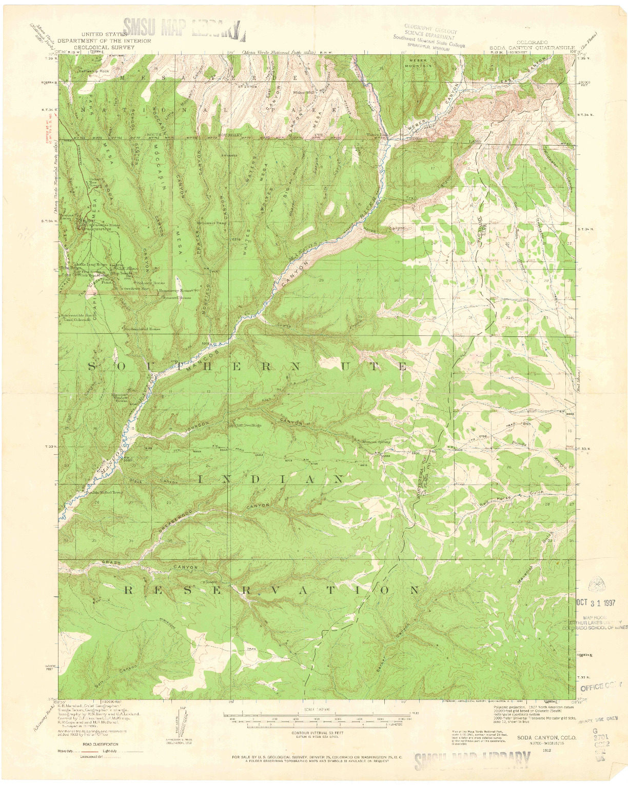 USGS 1:62500-SCALE QUADRANGLE FOR SODA CANYON, CO 1912