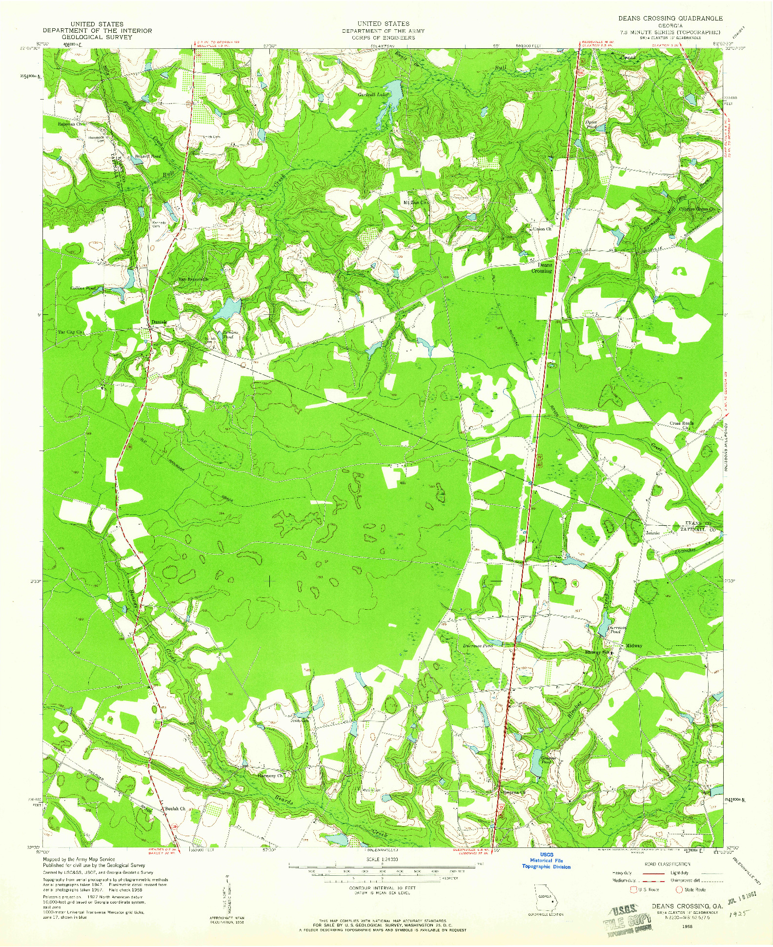 USGS 1:24000-SCALE QUADRANGLE FOR DEANS CROSSING, GA 1958