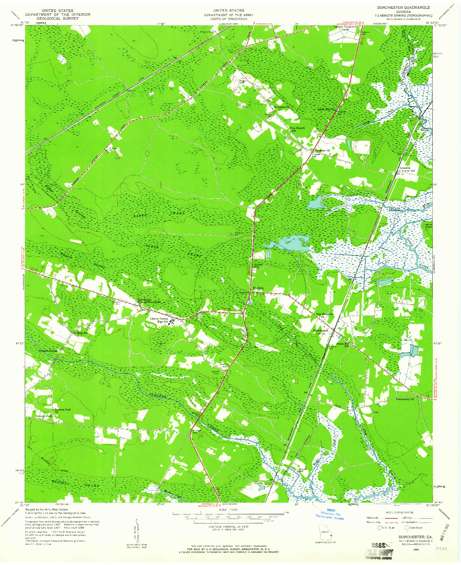 USGS 1:24000-SCALE QUADRANGLE FOR DORCHESTER, GA 1958