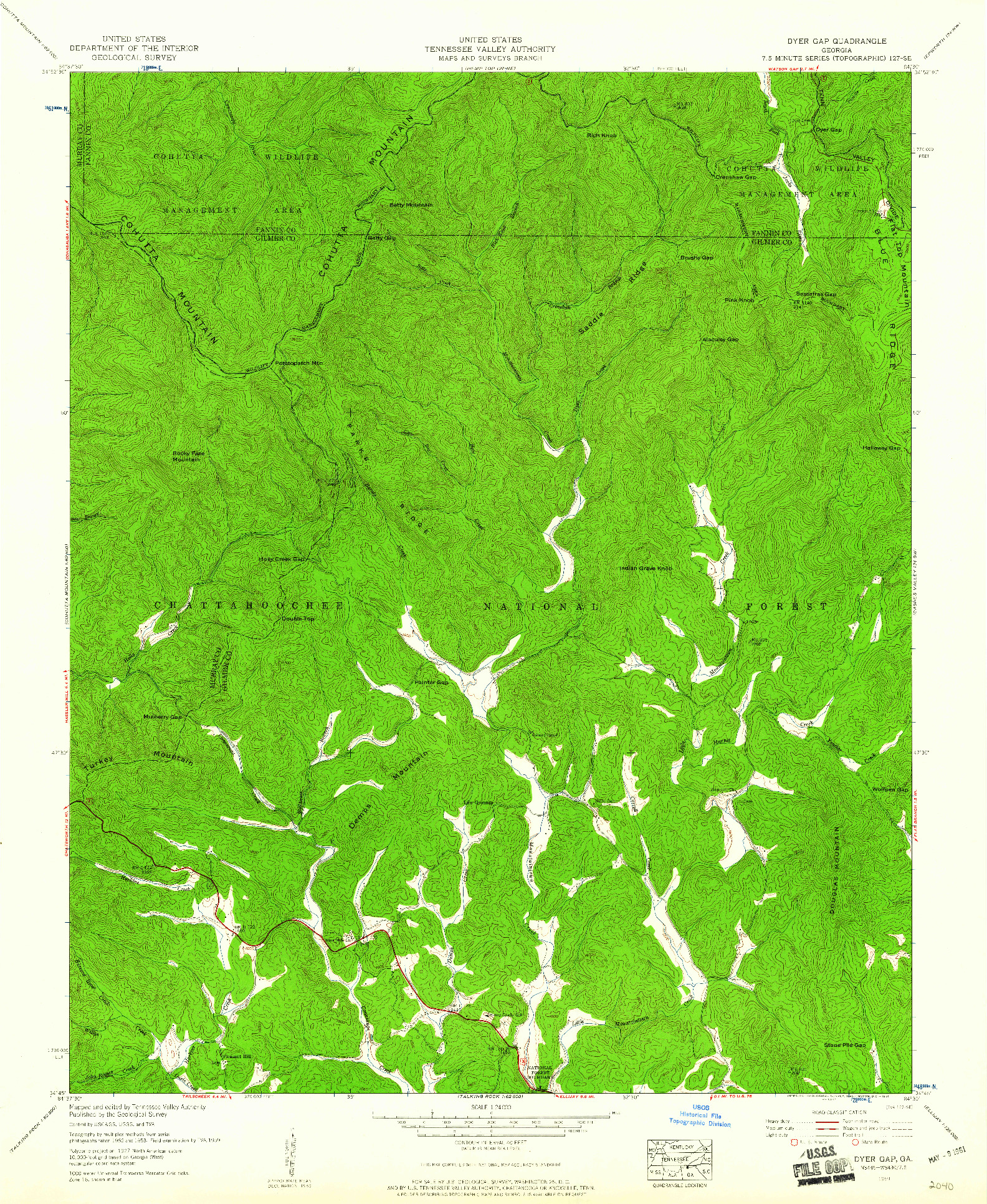 USGS 1:24000-SCALE QUADRANGLE FOR DYER GAP, GA 1959