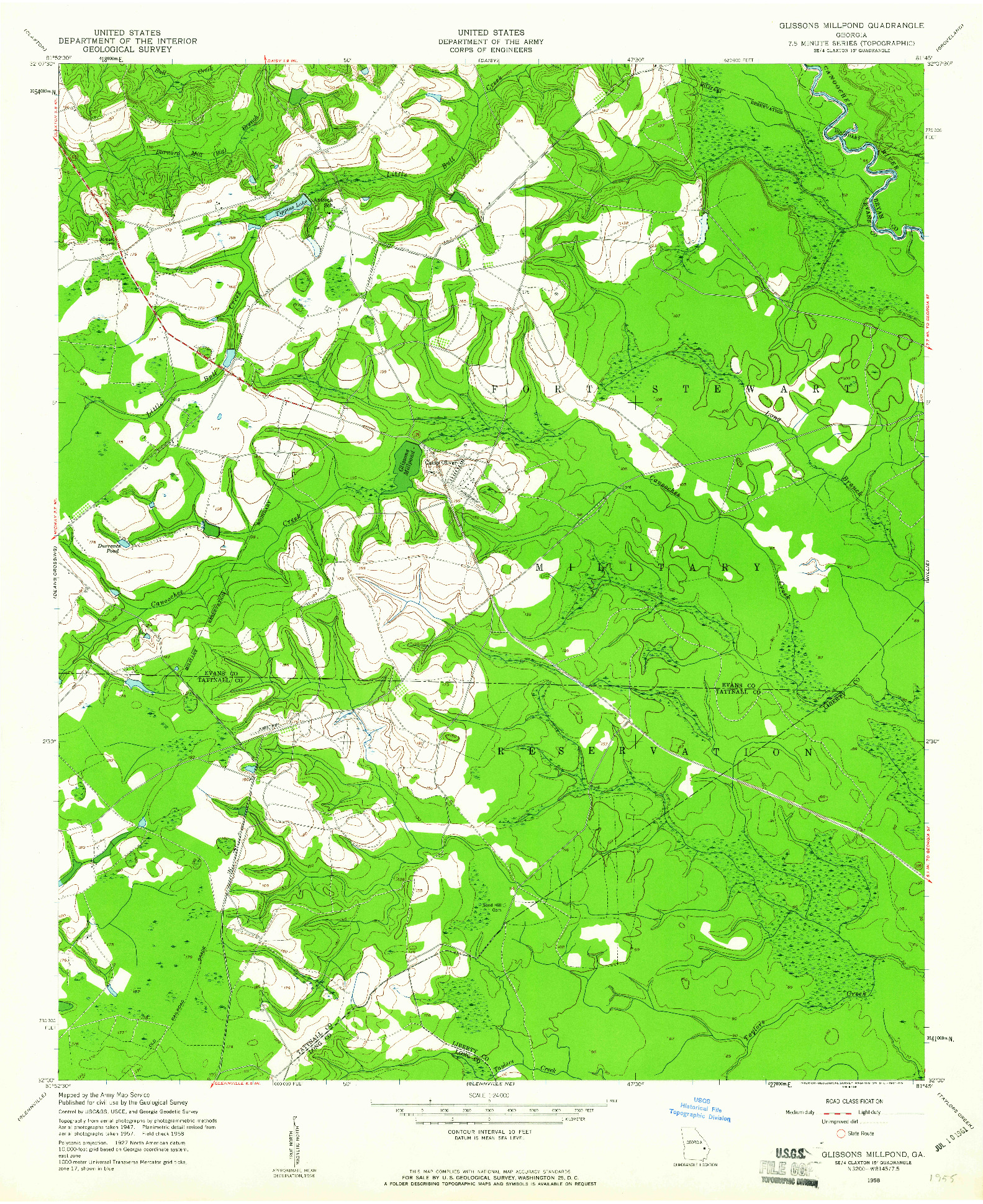 USGS 1:24000-SCALE QUADRANGLE FOR GLISSONS MILLPOND, GA 1958