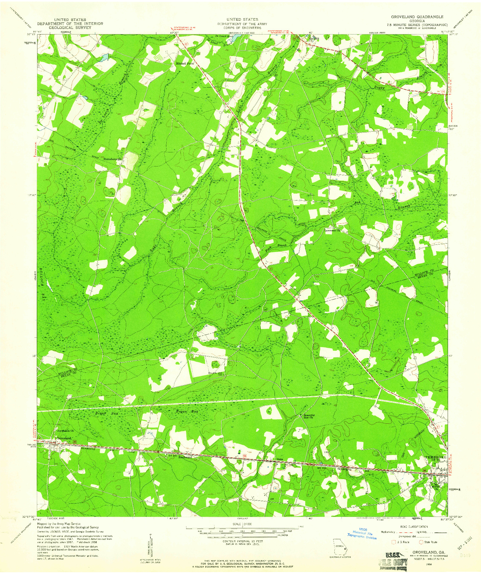 USGS 1:24000-SCALE QUADRANGLE FOR GROVELAND, GA 1958