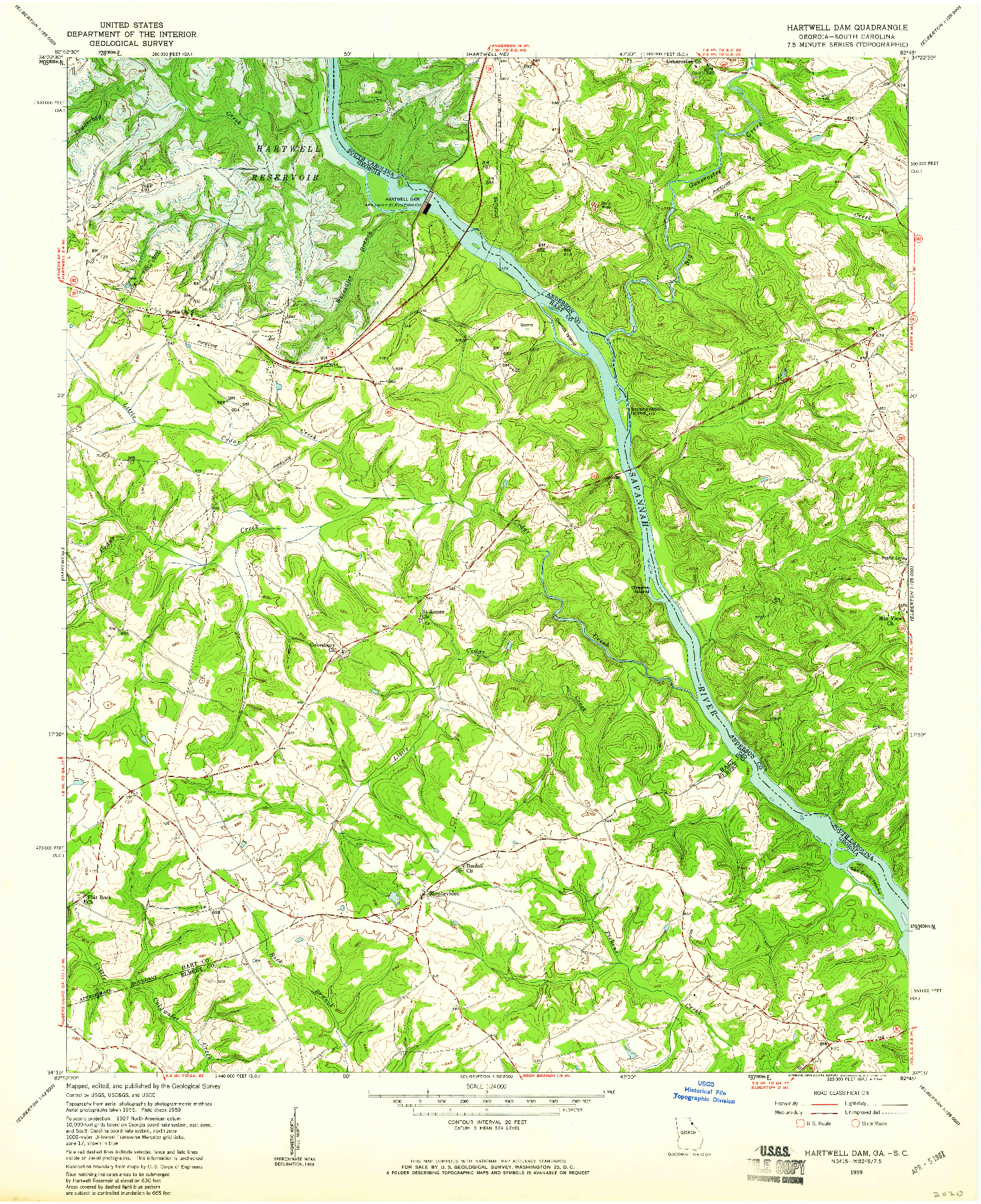 USGS 1:24000-SCALE QUADRANGLE FOR HARTWELL DAM, GA 1959