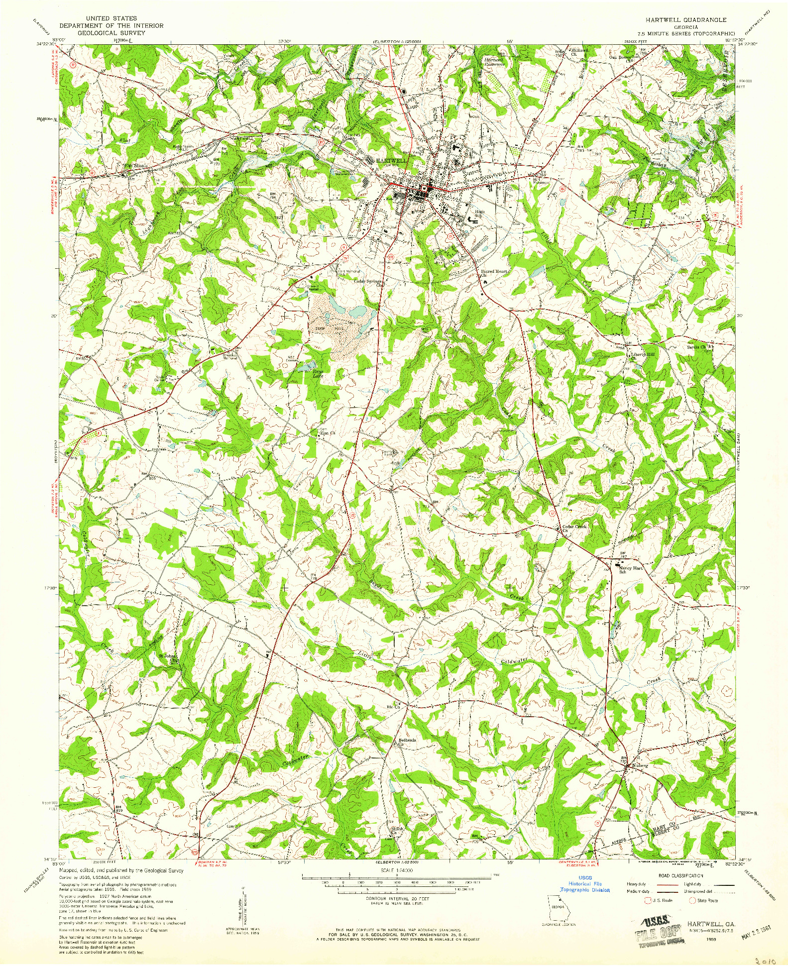 USGS 1:24000-SCALE QUADRANGLE FOR HARTWELL, GA 1959