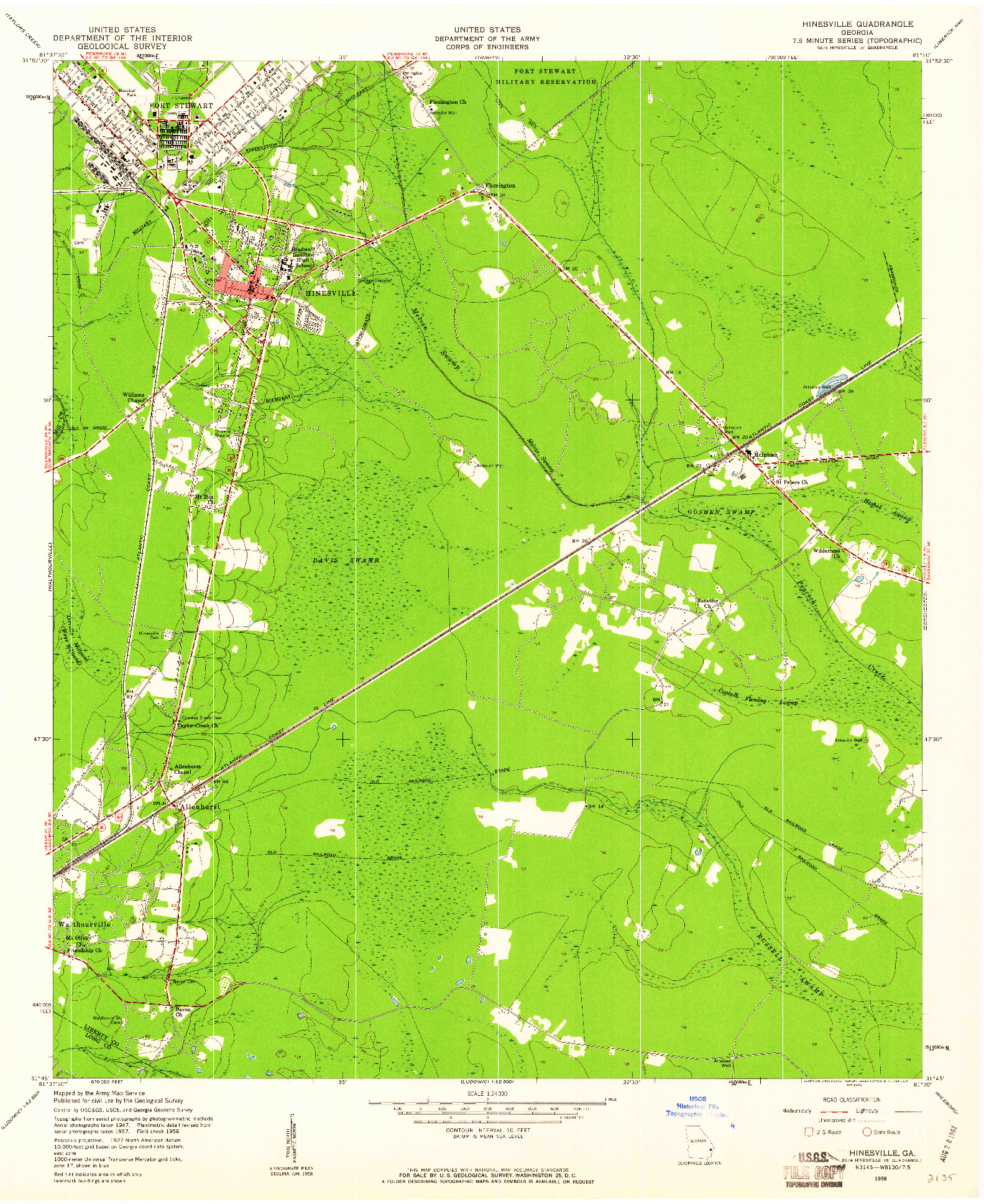 USGS 1:24000-SCALE QUADRANGLE FOR HINESVILLE, GA 1958
