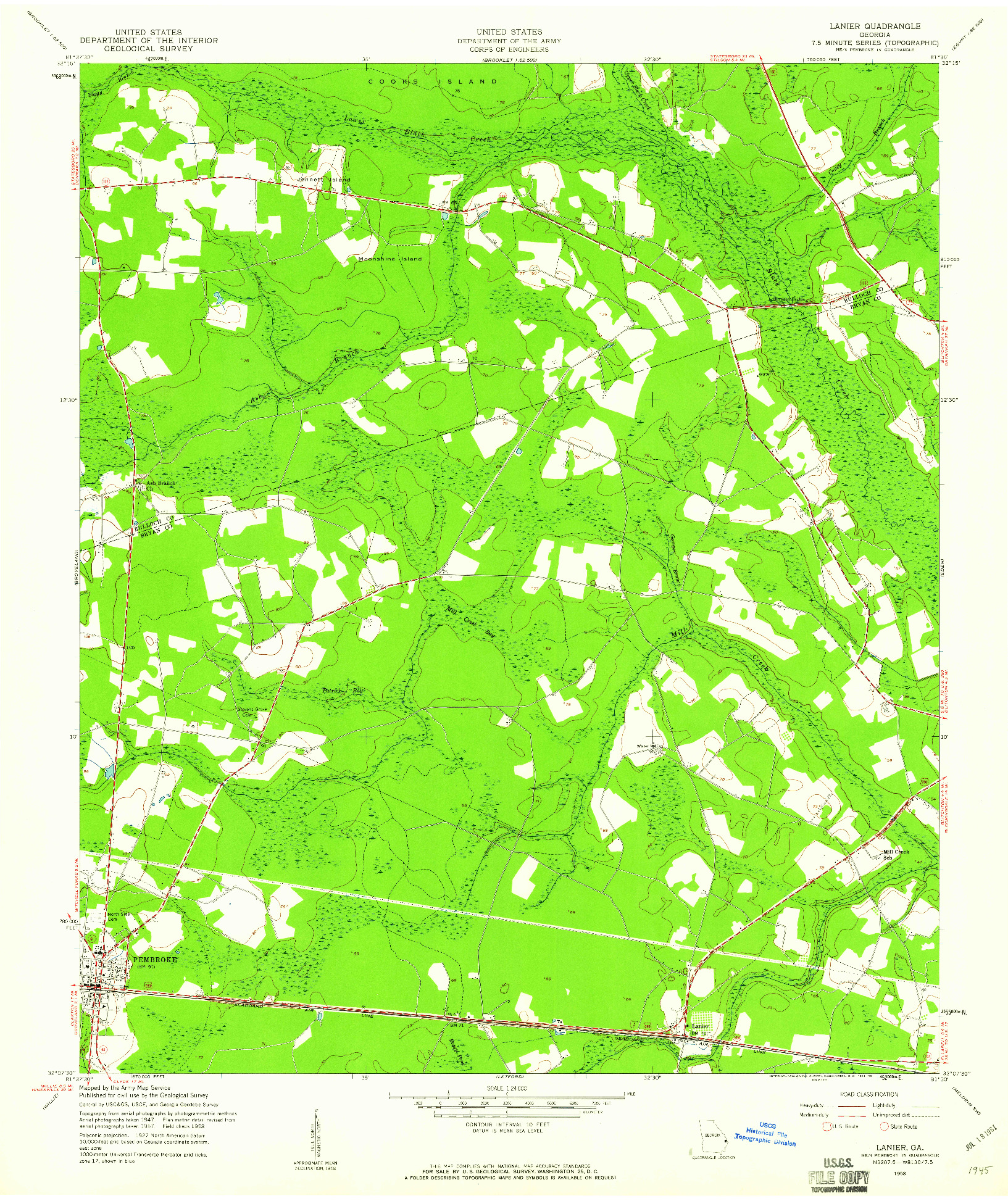 USGS 1:24000-SCALE QUADRANGLE FOR LANIER, GA 1958