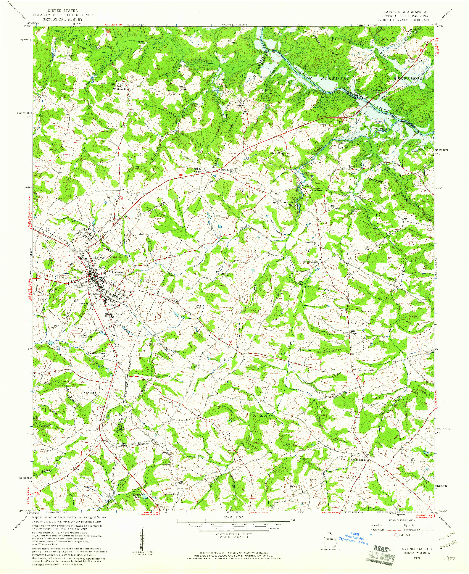 USGS 1:24000-SCALE QUADRANGLE FOR LAVONIA, GA 1959