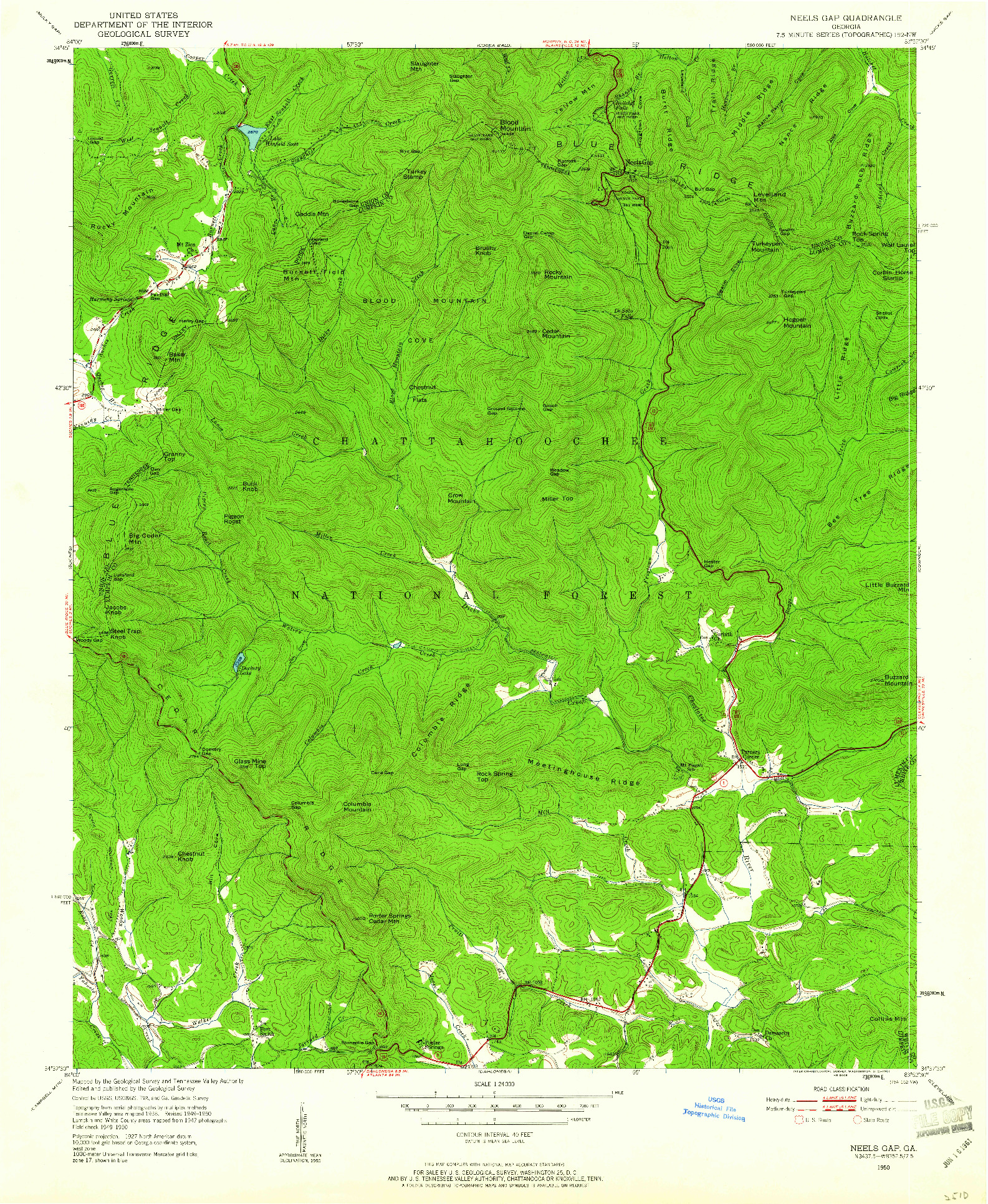 USGS 1:24000-SCALE QUADRANGLE FOR NEELS GAP, GA 1950