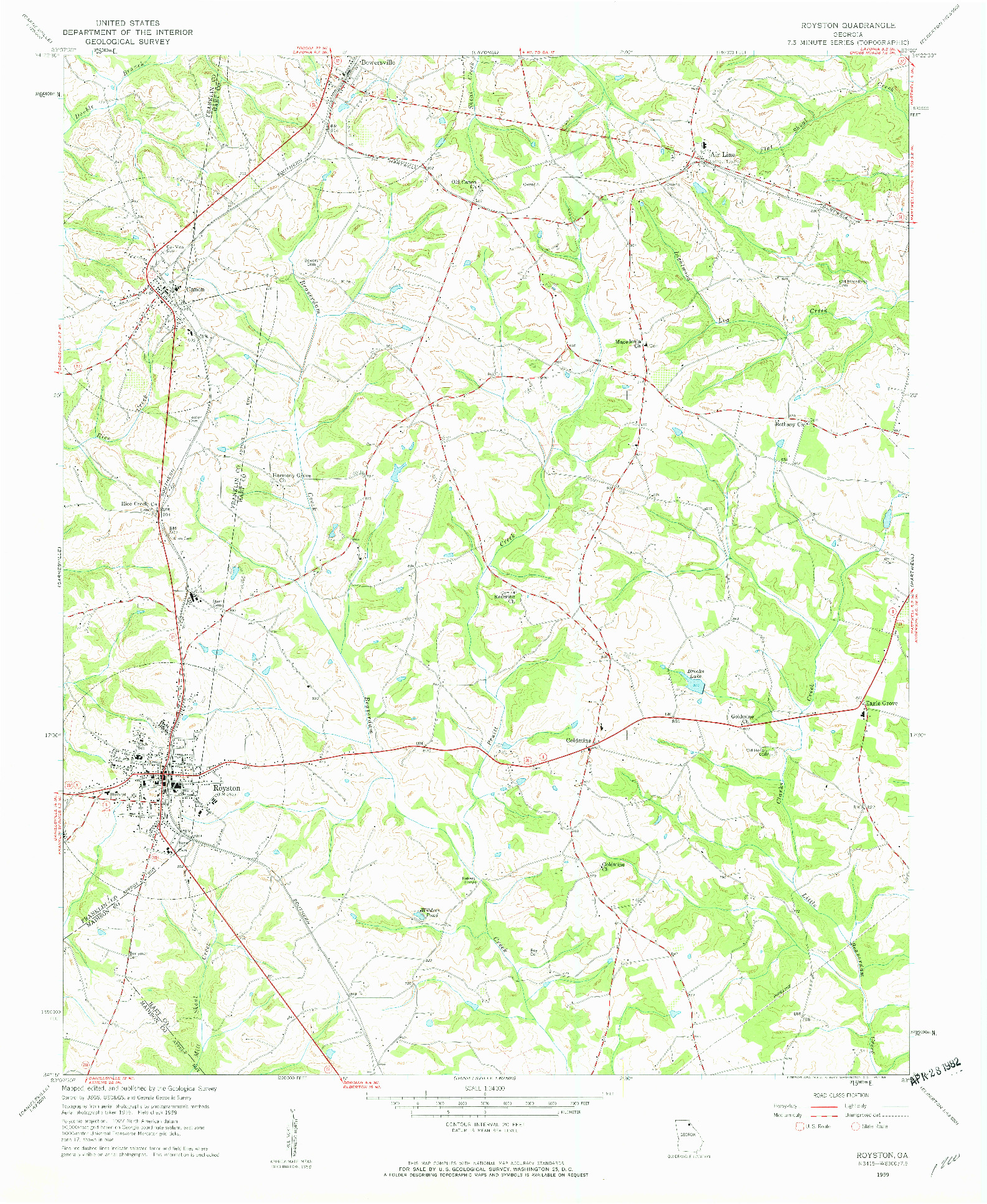 USGS 1:24000-SCALE QUADRANGLE FOR ROYSTON, GA 1959