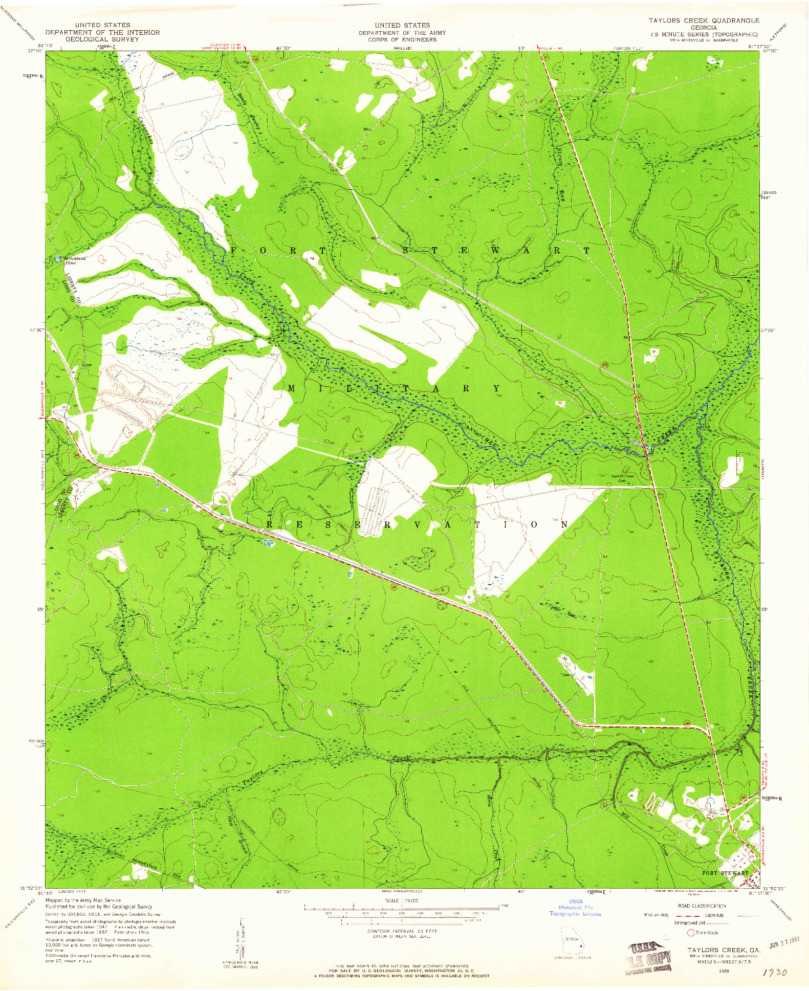 USGS 1:24000-SCALE QUADRANGLE FOR TAYLORS CREEK, GA 1958