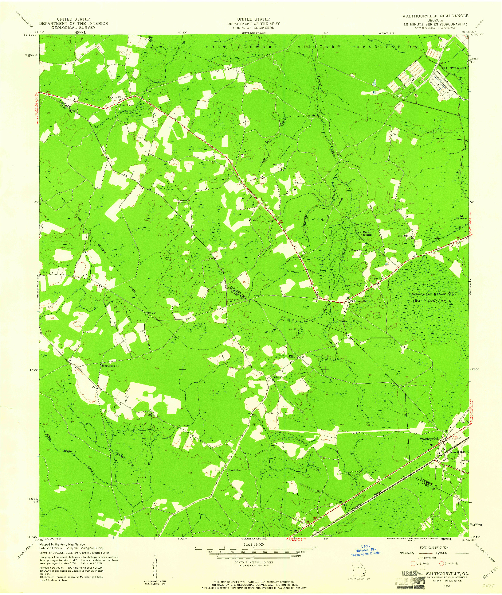 USGS 1:24000-SCALE QUADRANGLE FOR WALTHOURVILLE, GA 1958