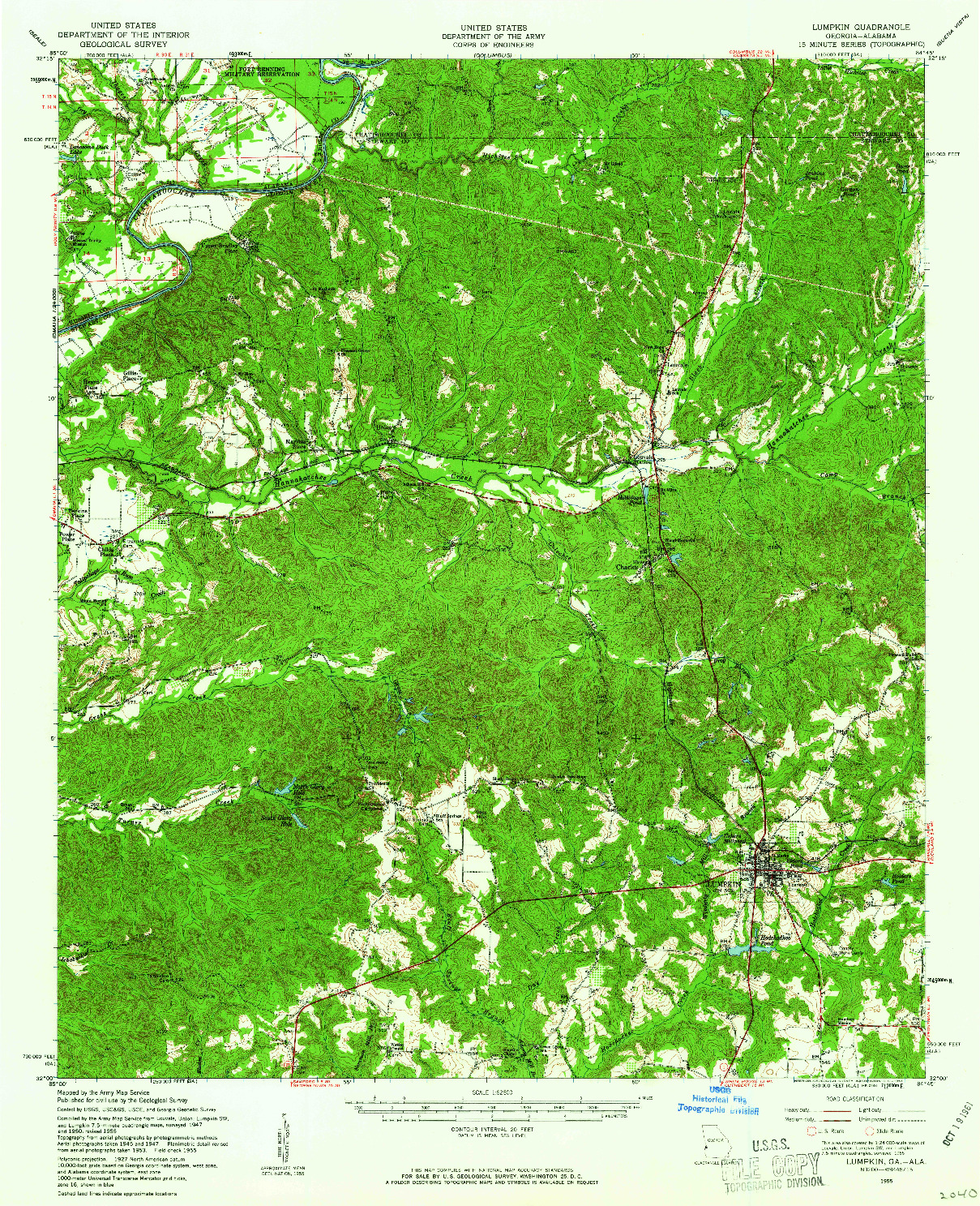 USGS 1:62500-SCALE QUADRANGLE FOR LUMPKIN, GA 1955