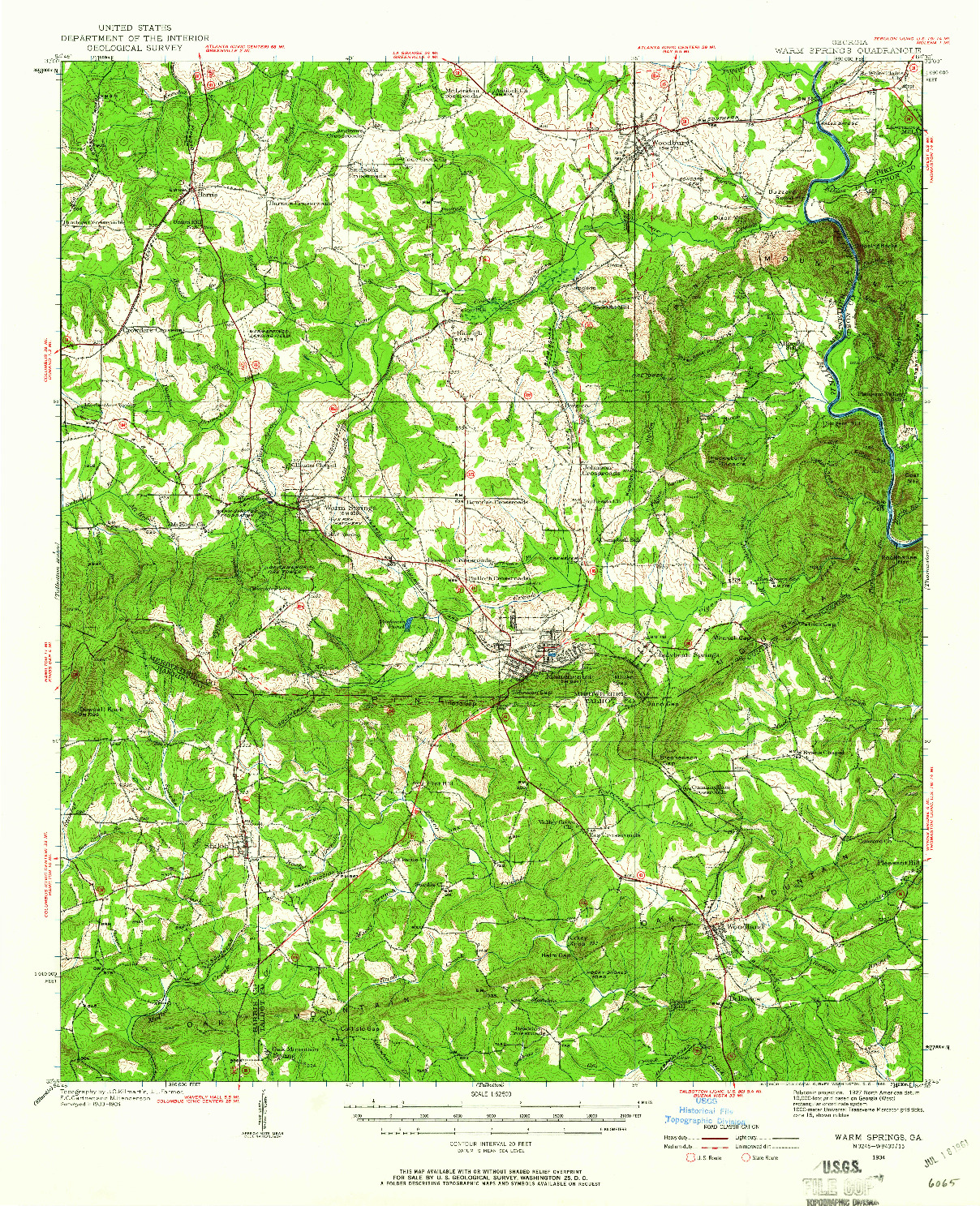 USGS 1:62500-SCALE QUADRANGLE FOR WARM SPRINGS, GA 1934