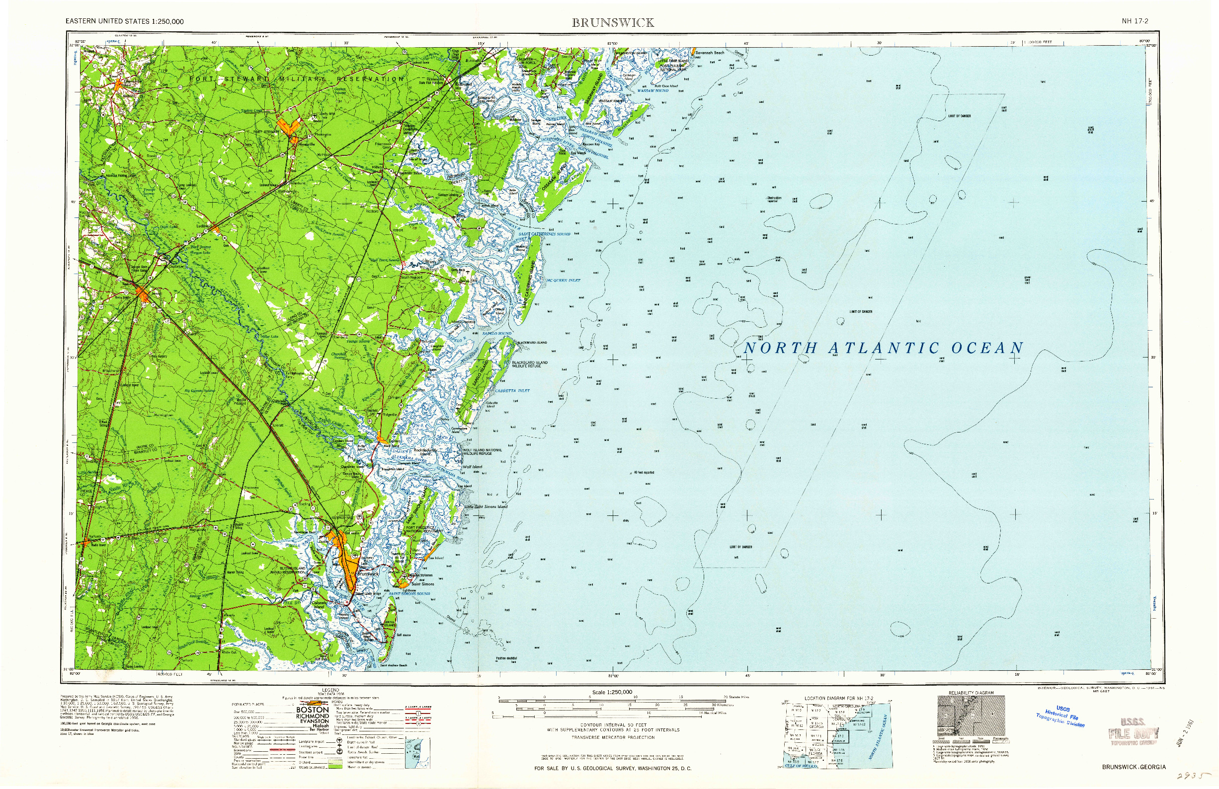 USGS 1:250000-SCALE QUADRANGLE FOR BRUNSWICK, GA 1961