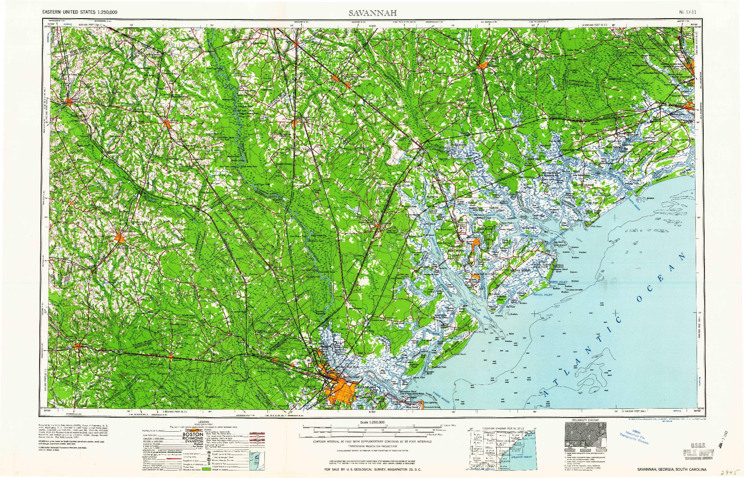 USGS 1:250000-SCALE QUADRANGLE FOR SAVANNAH, GA 1961