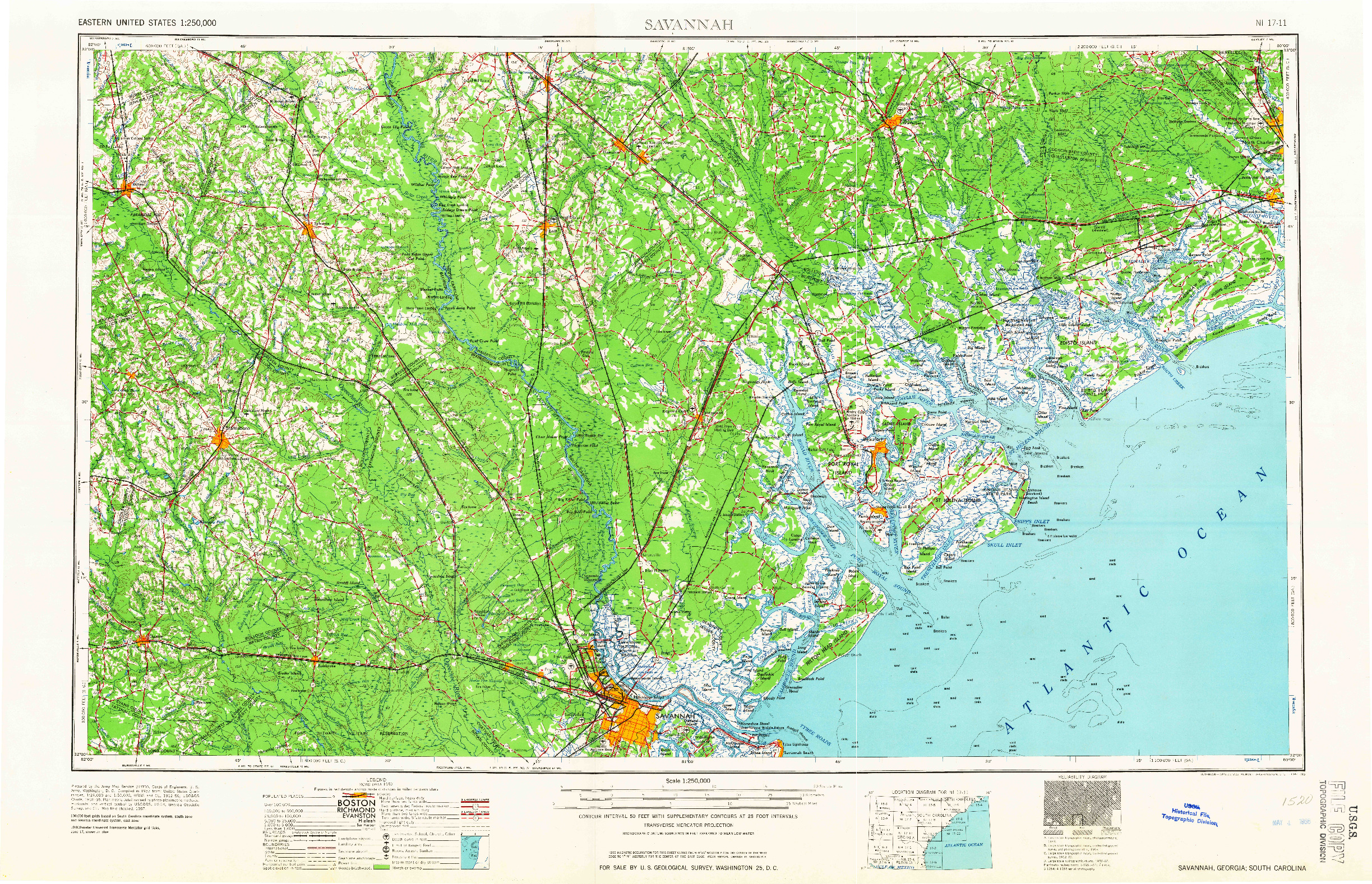 USGS 1:250000-SCALE QUADRANGLE FOR SAVANNAH, GA 1961